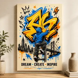 "Urban Graffiti 'Dream Create Inspire'" Canvas Wall Art, NYC Street Art Style Print, Aesthetic Living Room Bedroom Decor, Motivational Modern Statement Poster Gift,wall decor,poster.