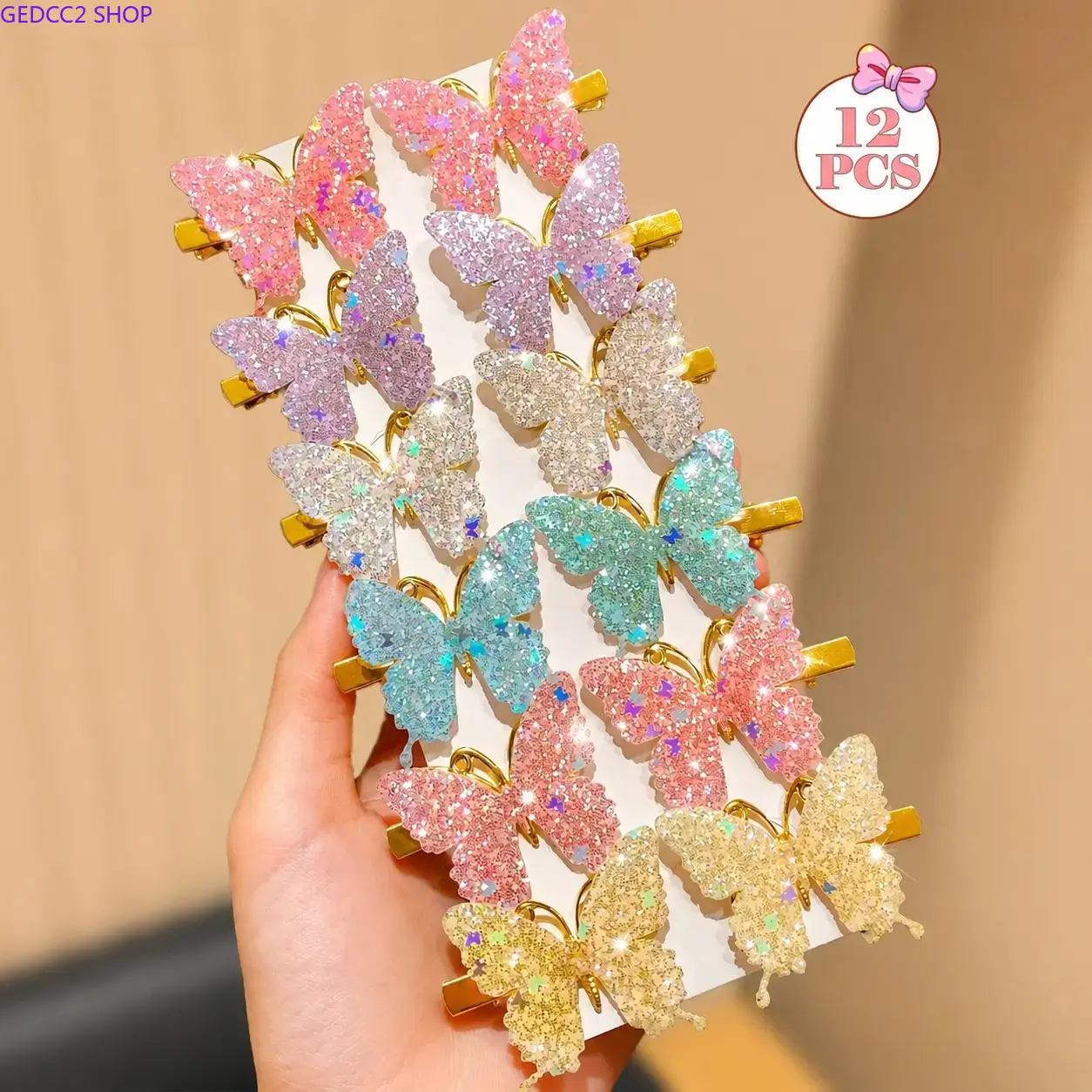 12-Piece Colorful Butterfly Fun Little Girl Hair Clip Set, Shiny Finish Mini Clips for Braids, Ponytails, School & Parties (Sports & Outdoor Camping Hiking Hammock Accessory)