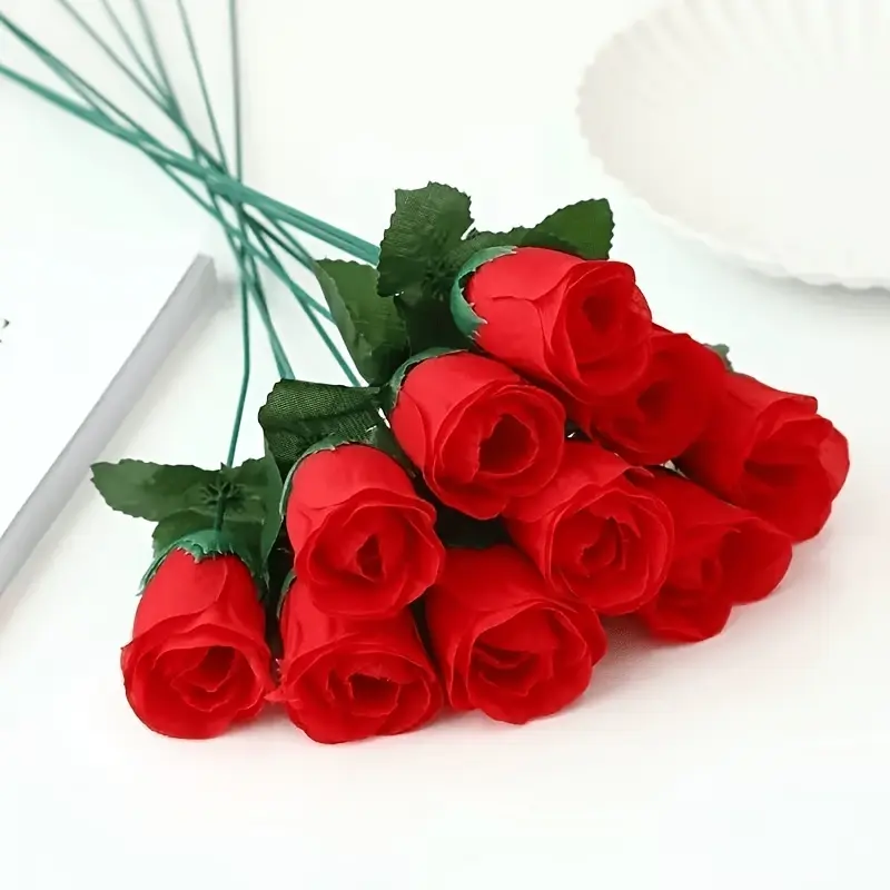 10pcs Artificial Rose Bouquet, Faux Rose Bouquet, Fabric Flowers, Artificial Flowers, Living Room Decor, Wedding Supplies, Valentine's Day, Chinese Valentine's Day Gift, Holiday Party Decoration, Vase Not Included