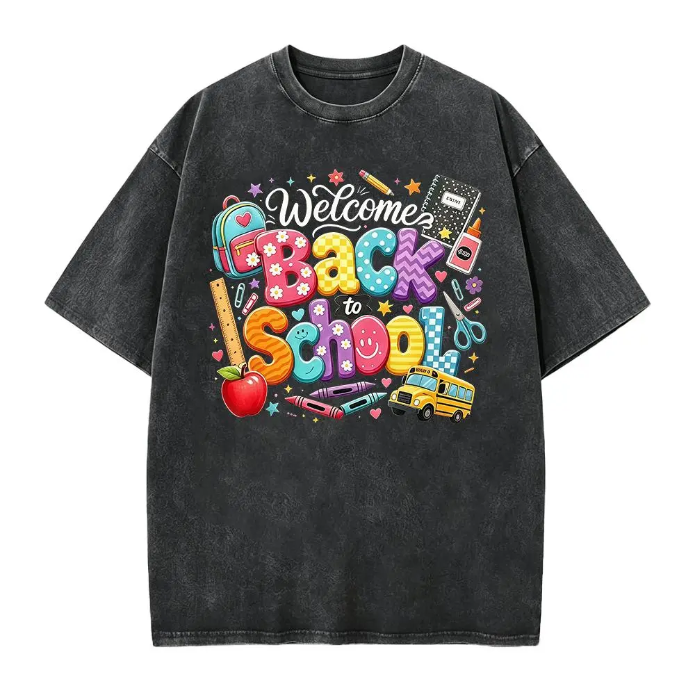Welcome Back To School T-Shirt Women First Day Of School Graphic Tee Short Sleeve Teacher Gift Black Tshirt Casual Fashion Shortsleeve
