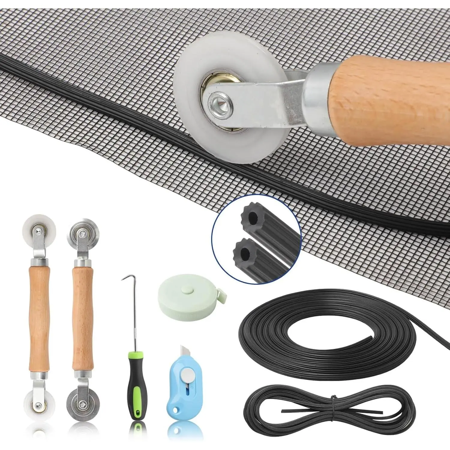Window Screen Door Repair Kit Include Window Screens Mesh 48"x114" with All Tools in Window Screen Replacement(Screen Rollers, Splines, Hook)