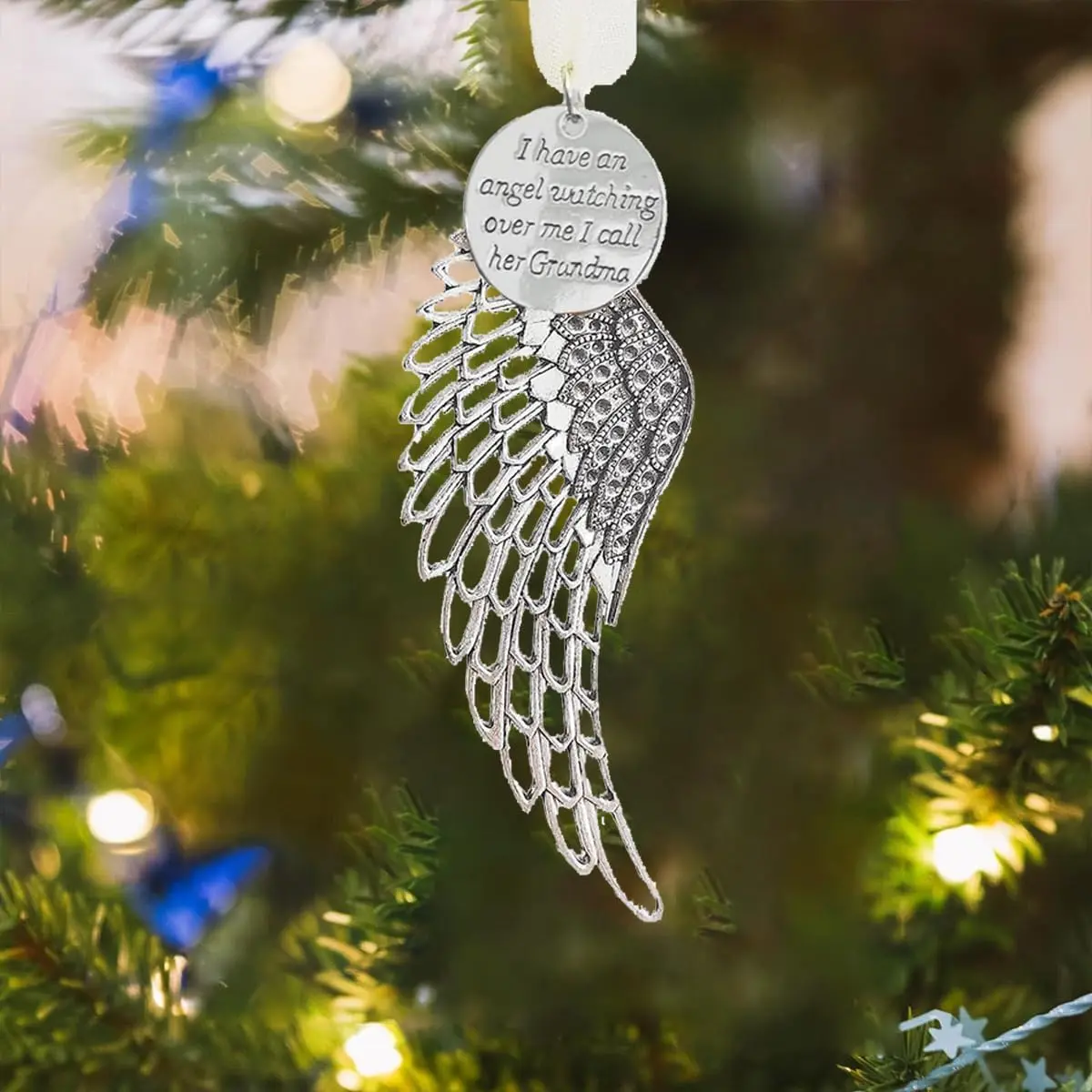 Metallic Single-Wing Angel Memorial Ornament, Christmas Tree Decor Sympathy Gift for Loss of Loved Dad or Grandma, Heaven-Themed Home Festive Decoration