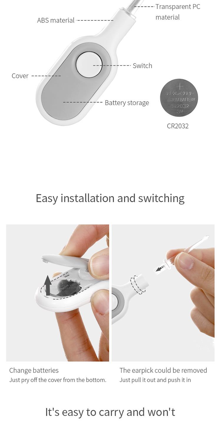 FaSoLa Visual Ear Cleaner for Children, Special Illuminated Soft Tip, Ear Cleaning Tool for Adults, Baby Ear Cleaner with Light