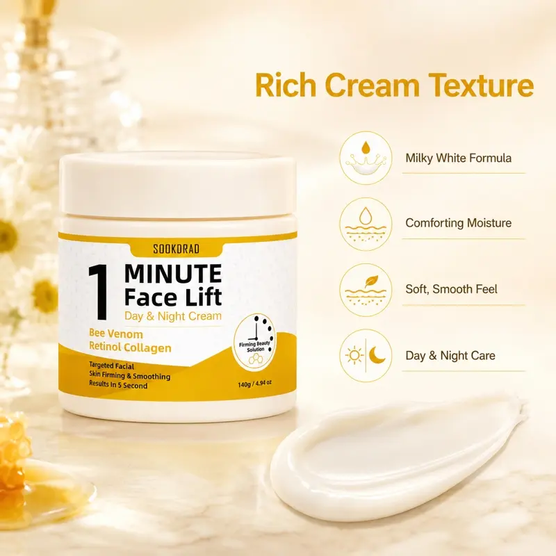 1 Minute Face Lift Day & Night Cream, Bee Venom, Retinol, Collagen, Skin Firming, Skin Smoothing, Targeted Facial, Face, 140g/4.94oz