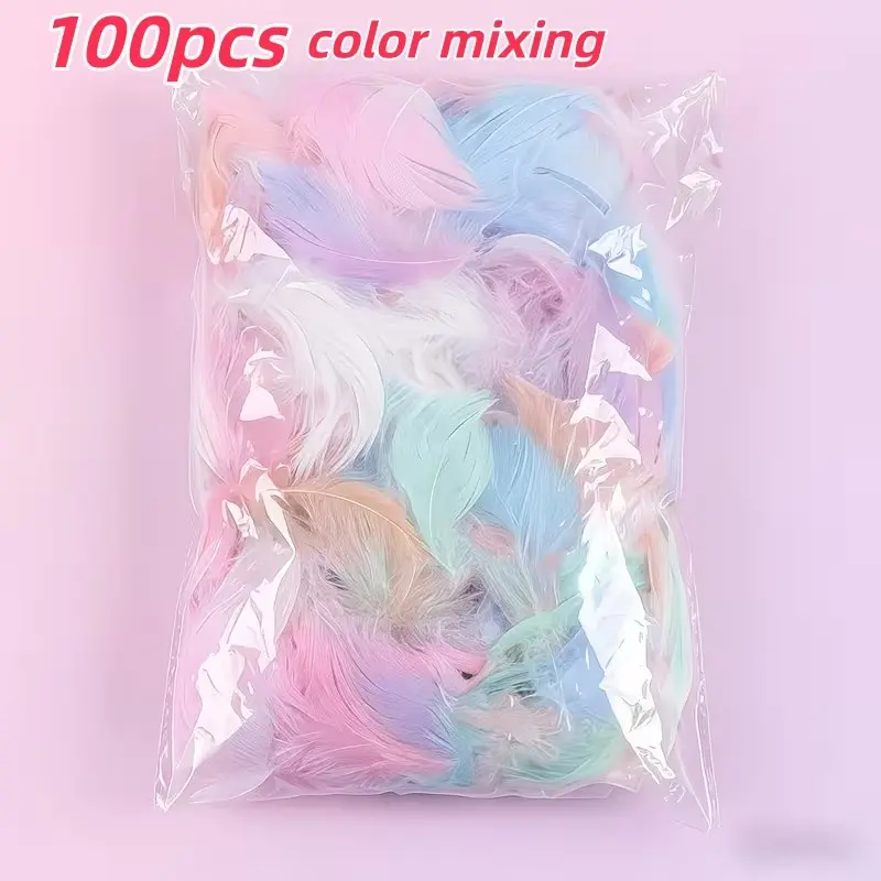 100 Mixed Color Feathers for Wedding Party Decor, DIY Craft Supplies, Balloon Filler, Fashion Accessories, Photo Props, No Gift Box