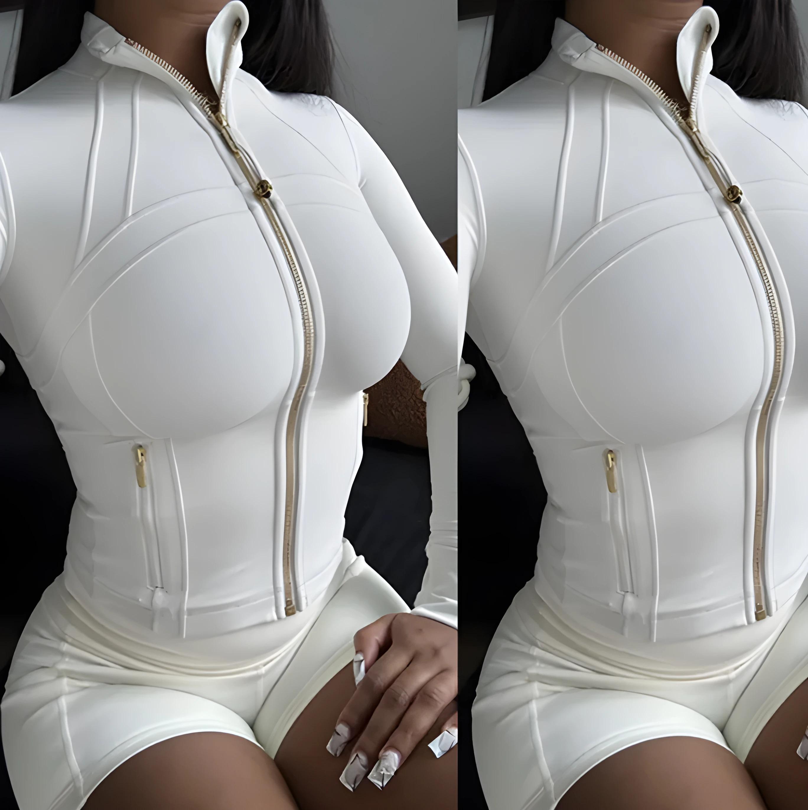 Breathable Elasticity Gym Set - Women's 2 Piece Workout Set Zip-Up Jacket & Shorts - Casual Activewear for Fitness & Athleisure Trend