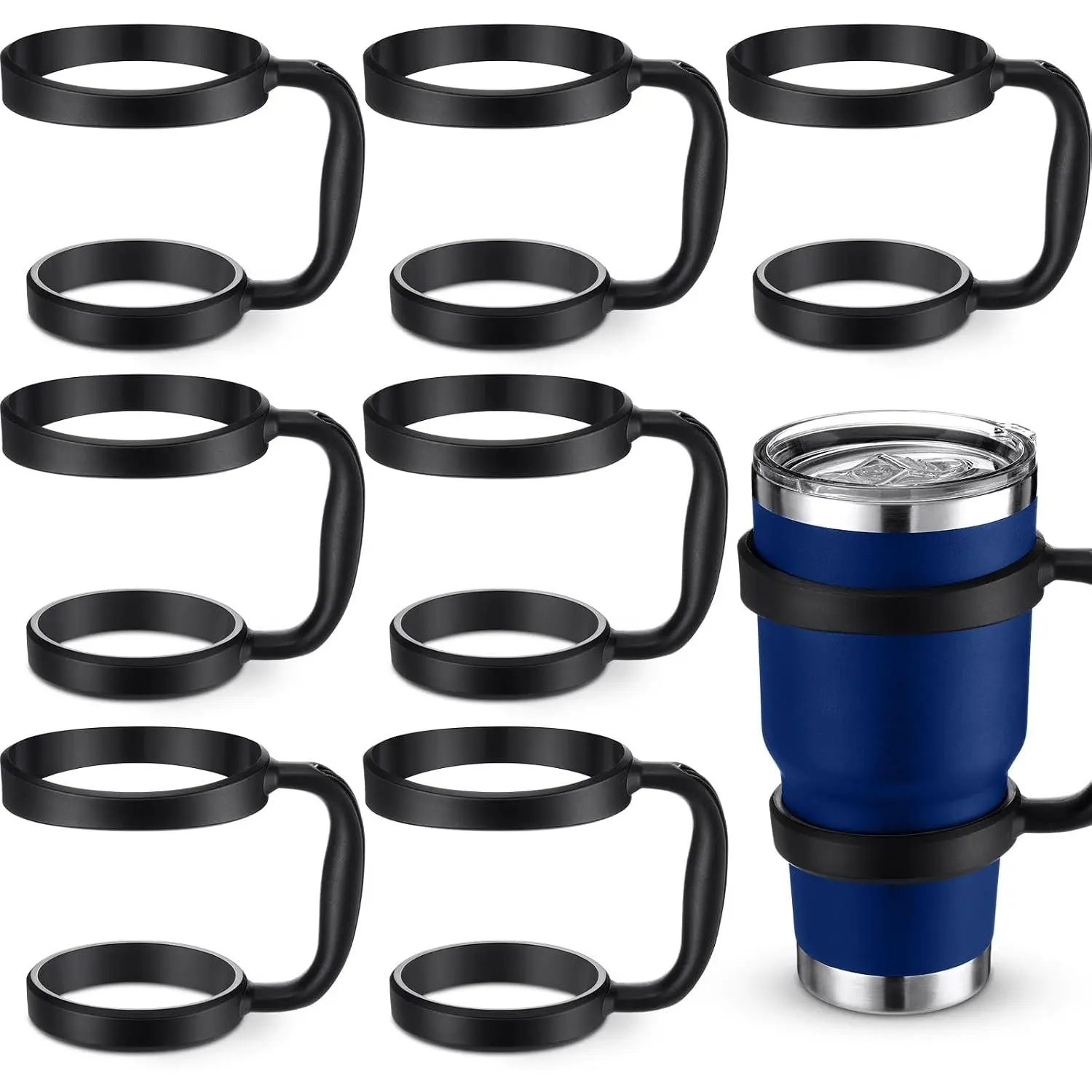 8 count Cup Handles for 30 oz Tumbler, Anti-slip Travel Cups Handles Portable Spill Proof for Outdoor Indoor  Travel Accessories (Black)
