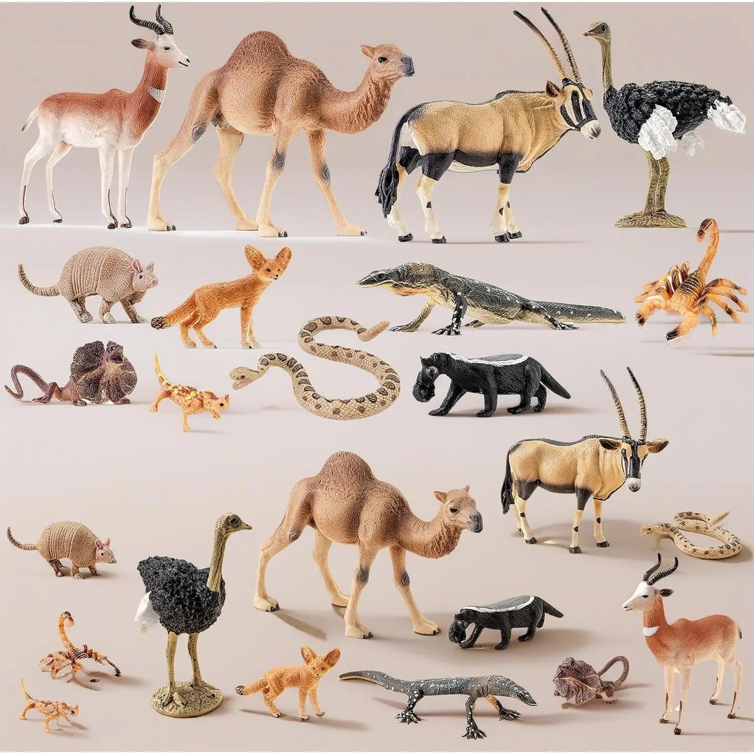 Desert Animal Figures Set – 12PCS Camel, Fox, Snake, Scorpion & Lizard Toys for Diorama, Cake Toppers & Party Decor
