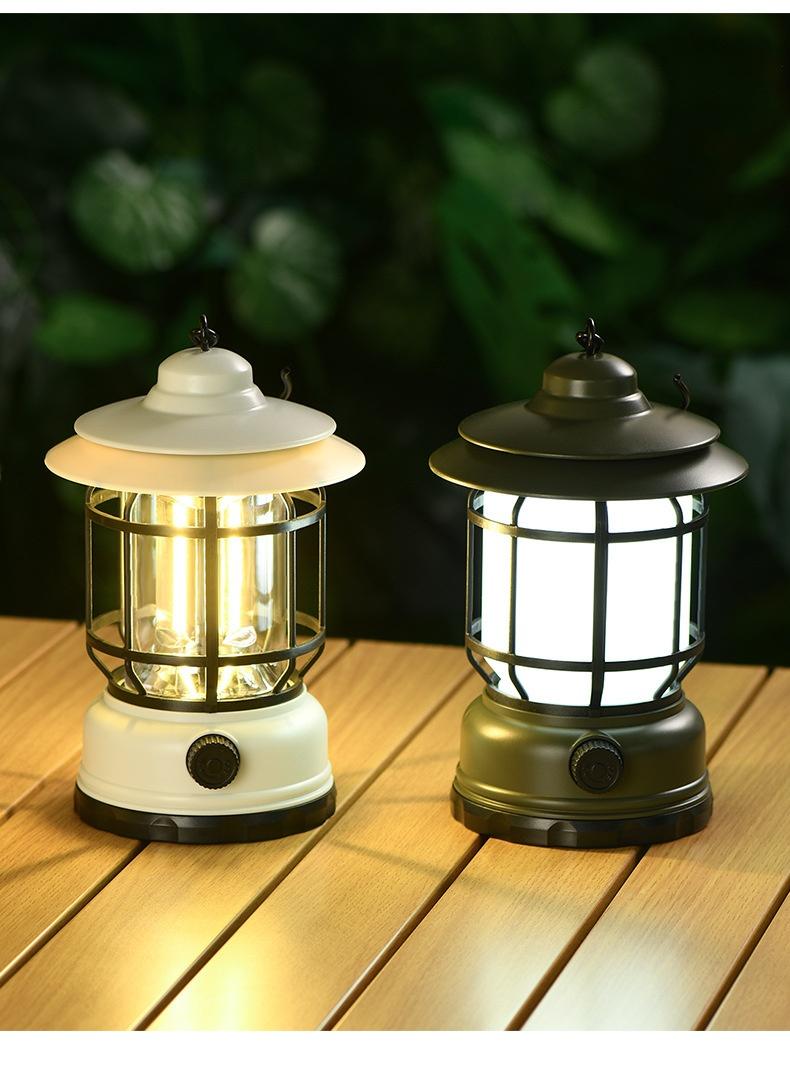 Outdoor Camping Lantern USB Rechargeable LED Light Long Lasting Battery Retro Tent Lamp for Night Market Party Atmosphere Lighting Portable Hiking Lanterns