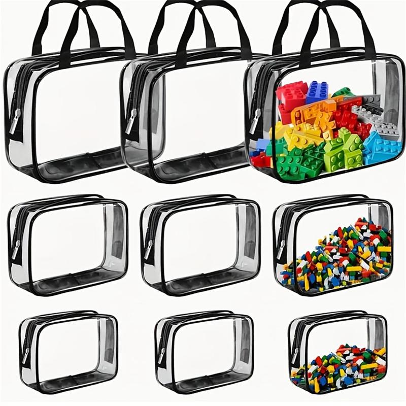 Clear Toy Storage Bag, 3 Counts Waterproof Zipper Building Block Organizers, Portable Washable Storage Bags for Home, Office and School, Space Saving Bags