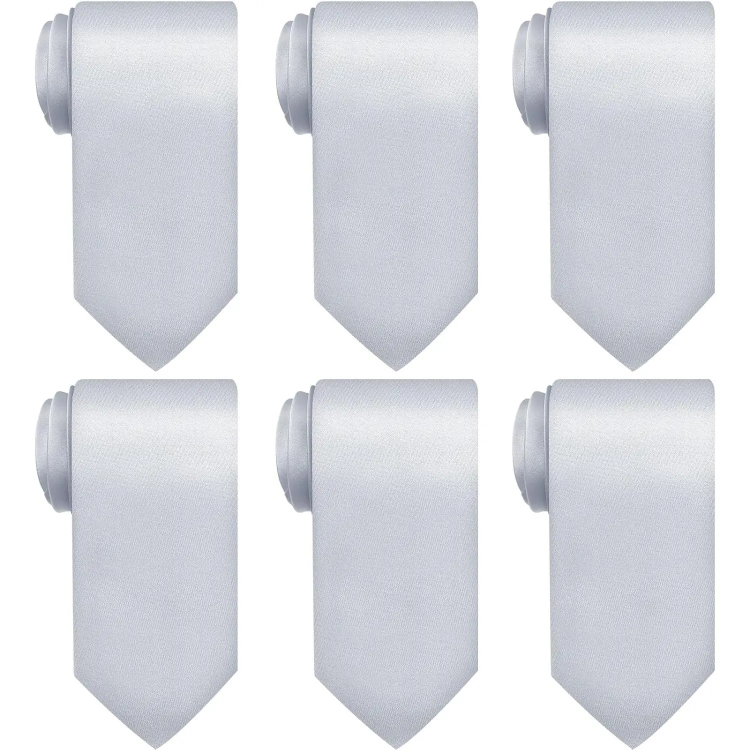 6-piece/6/12/24-piece men's tie set, solid color satin business formal tie, 57inch, suitable for men to attend various occasions, such as weddings (silver)