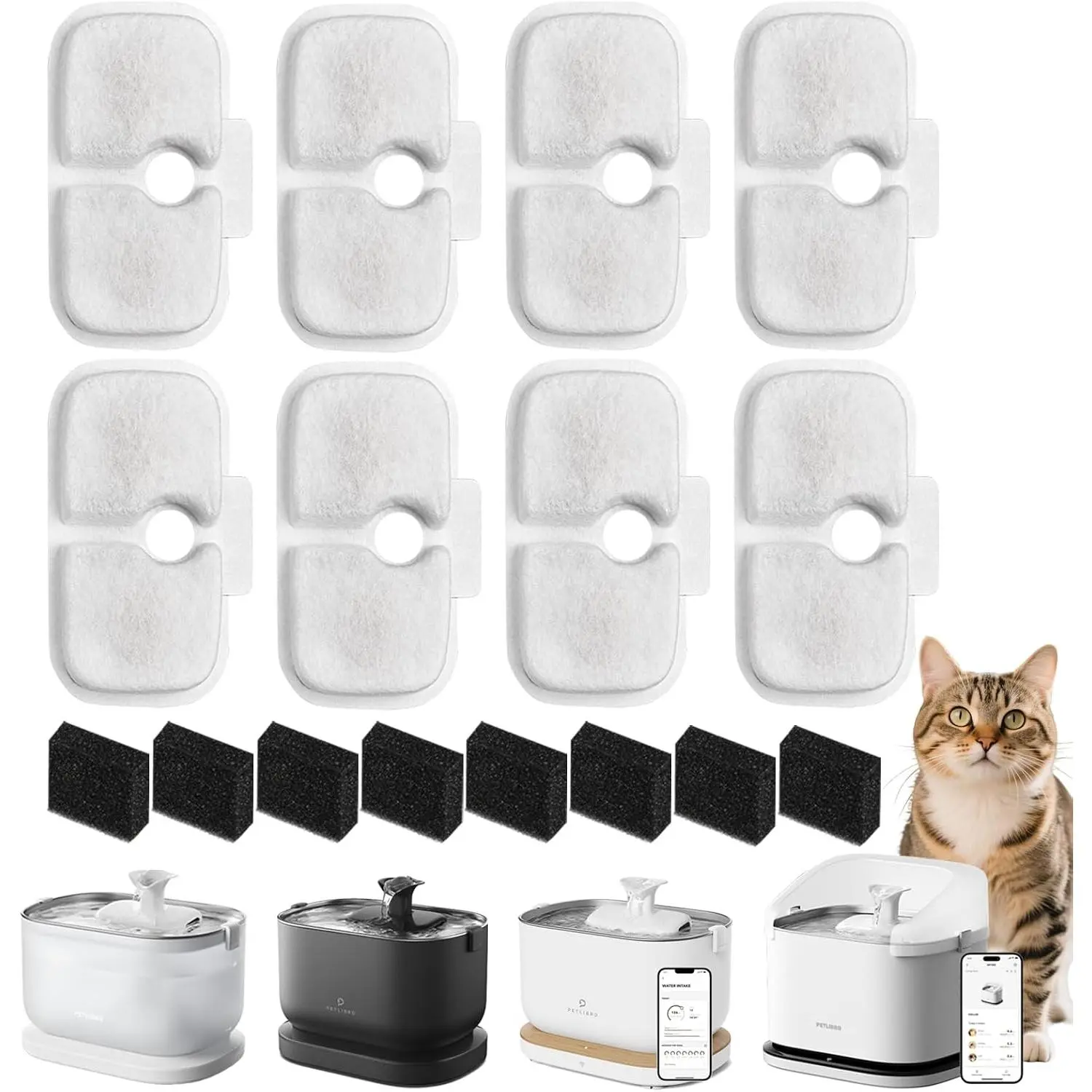 Water Fountain Filter Replacements, 4 Months Set of  Filters for Petlibro Dockstream Ultra Quiet  Water Fountain PLWF005 PLWF115 PLWF105 (8P)