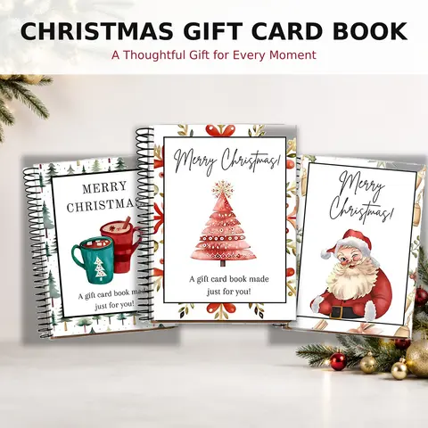 Christmas Gift Card Book, Diy Spiral Bound Gift Card Book, 5x7 Inch Colorful Spiral Bound Card Book , Christmas Gift Cards Books Holder, DIY Personalized Xmas Gifts for Family, Friends, Students-YY1
