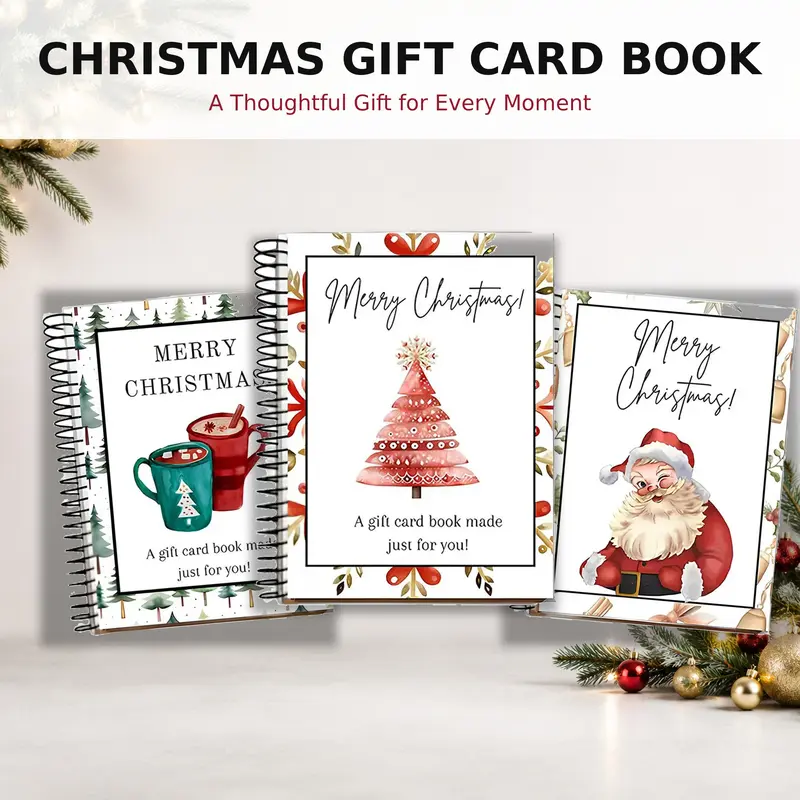 Christmas Gift Card Book, Diy Spiral Bound Gift Card Book, 5x7 Inch Colorful Spiral Bound Card Book , Christmas Gift Cards Books Holder, DIY Personalized Xmas Gifts for Family, Friends, Students-YY1