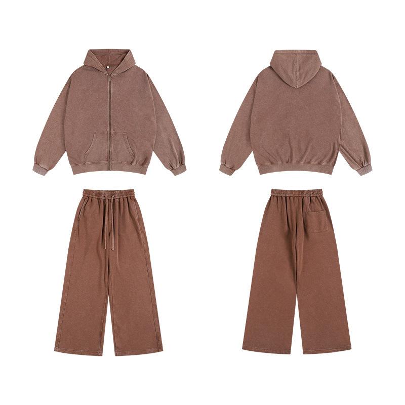 BIGWIG Unisex loose zip-up hoodie suitable for men and women, solid color zip-up sweatshirt acid wash long sleeve pullover, basic minimalist terry fabric cotton zip-up hoodie vintage