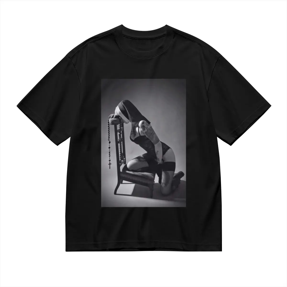 Men's 100 Cotton T-Shirt, Casual Crew Neck Short Sleeve Knit Top, Regular Fit, with Nun Graphic Print, for All-Season Pullover - T Shirt