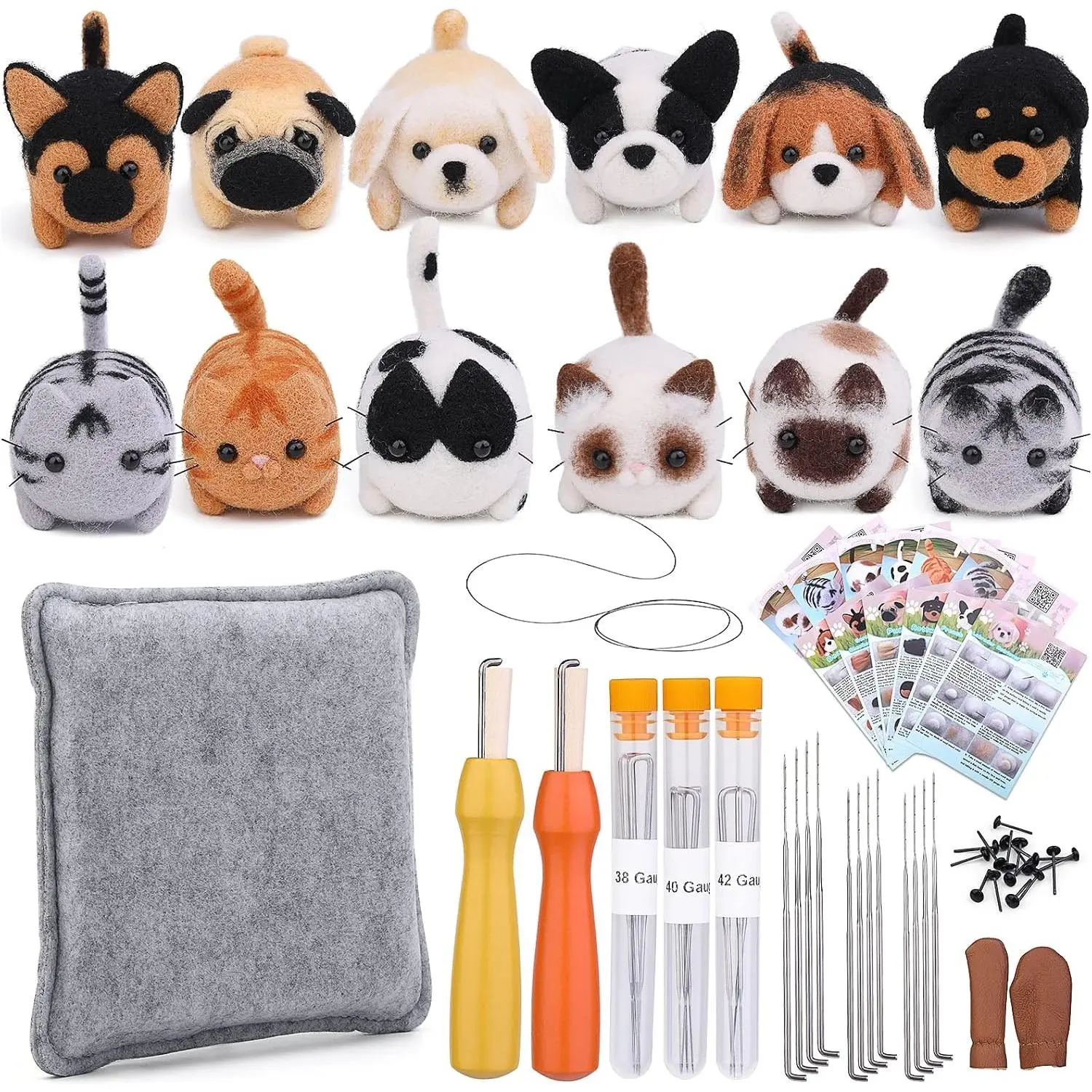 Needle Felting Starter Kit, 12 Pcs Doll Making Kit with Instruction, Felting Foam Mat and Needle Felting Supplies for DIY Craft Animal Home Decoration