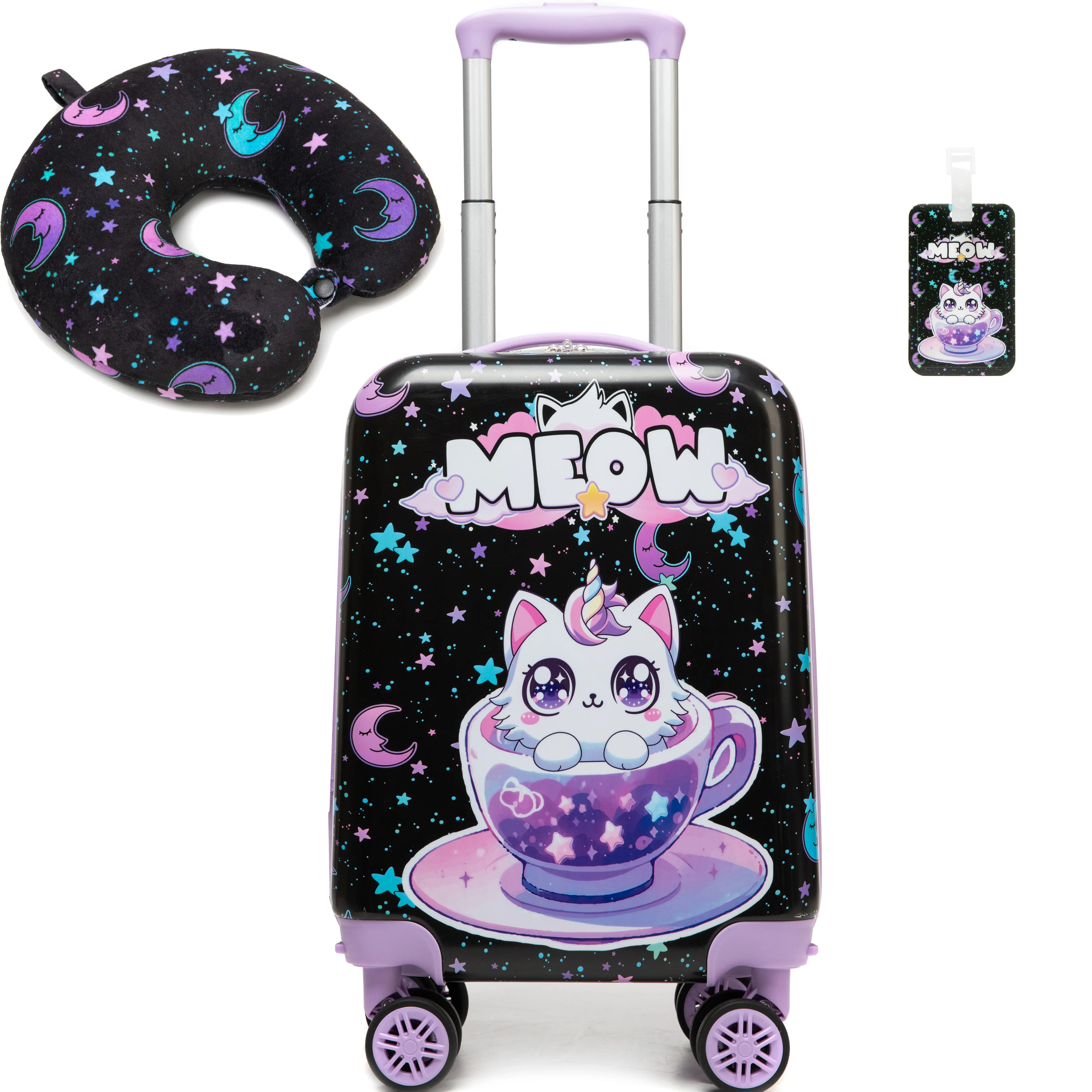 Kids Magical Unicorn Suitcase Set with Neck Pillow | Hard Shell Carry On Spinner Luggage for Girls | Pink Purple Flying Unicorn Travel Bag 2026