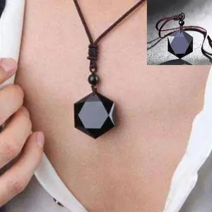 Jewelry Black Jewelry Blessing Lucky Men Hexagram Shape Necklace Amulet Obsidian Pendant