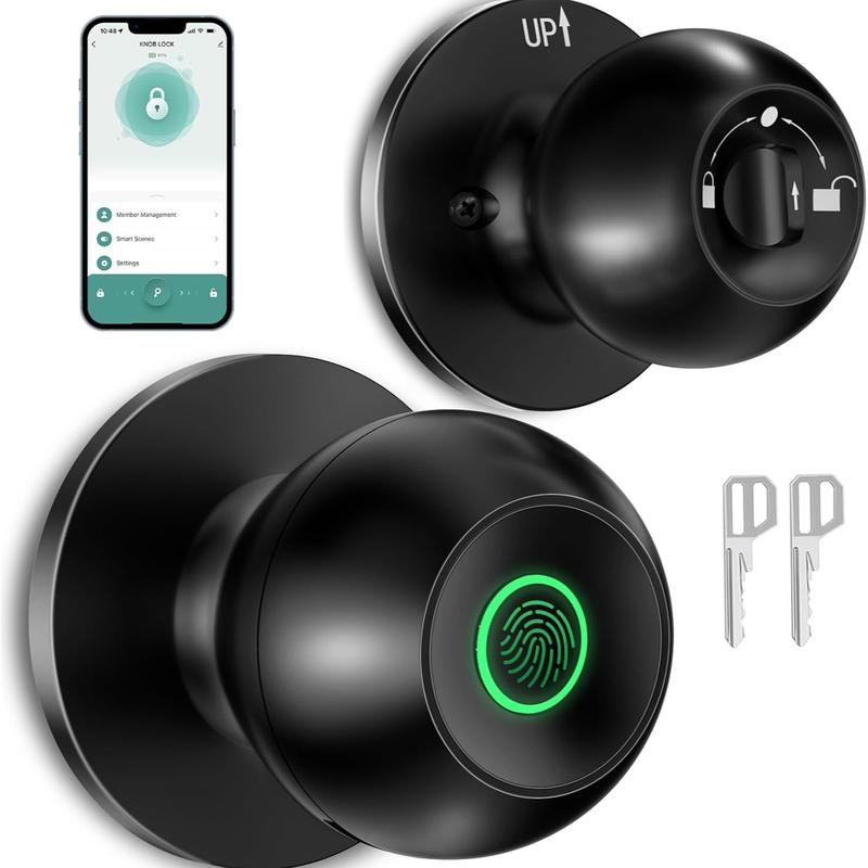 Smart Lock Fingerprint Door Knob with App Control Key Type-C Port Emergency Charging Biometric Lock for Front Door Home Apartment Office FathersDayGift