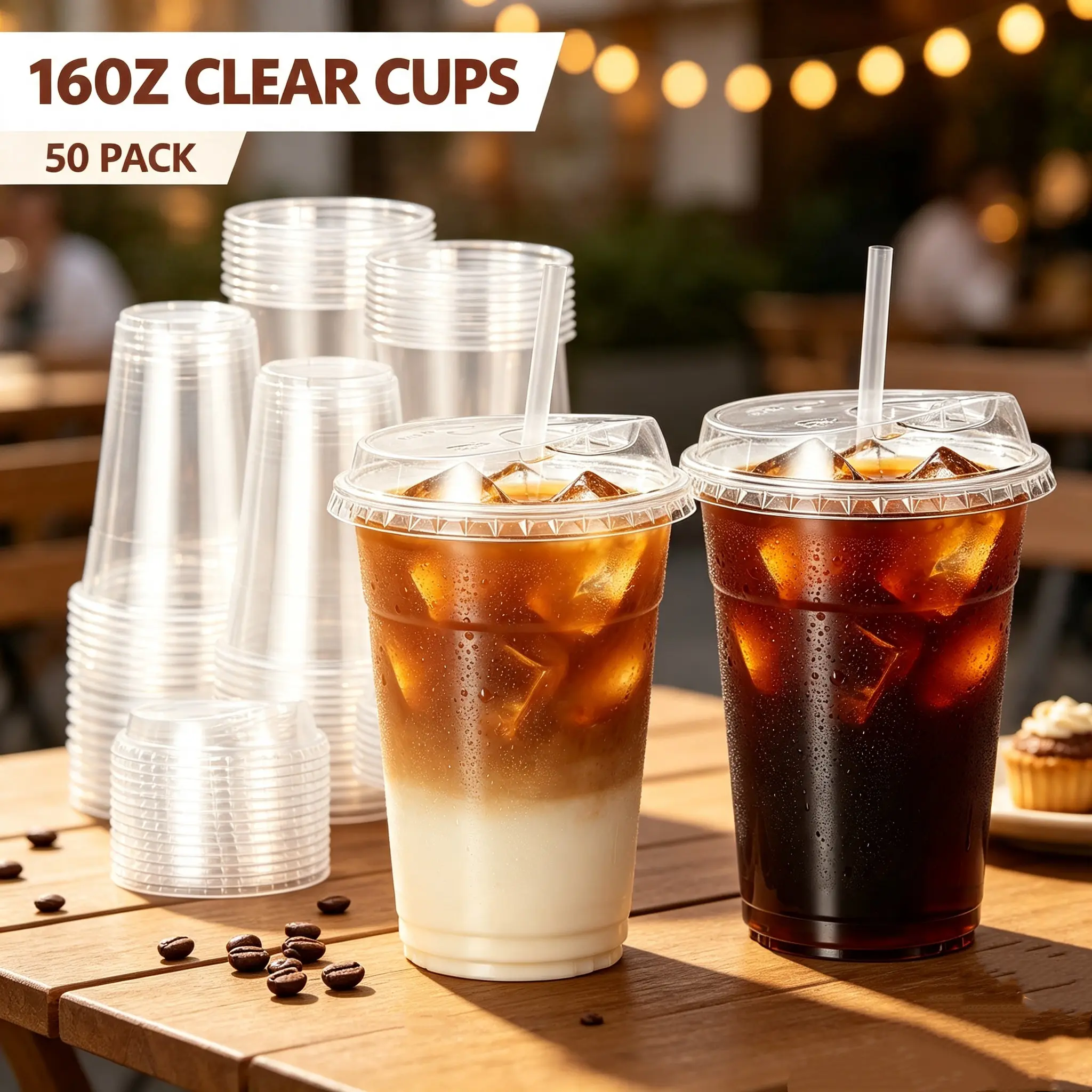 50-100 Pack Disposable PET Cold Drink Cups with Flip Lids, Clear Sturdy Plastic Cups for Parties, Picnics, Household & Holiday Supplies, Summer Must-Have, Beach & Camping Essentials