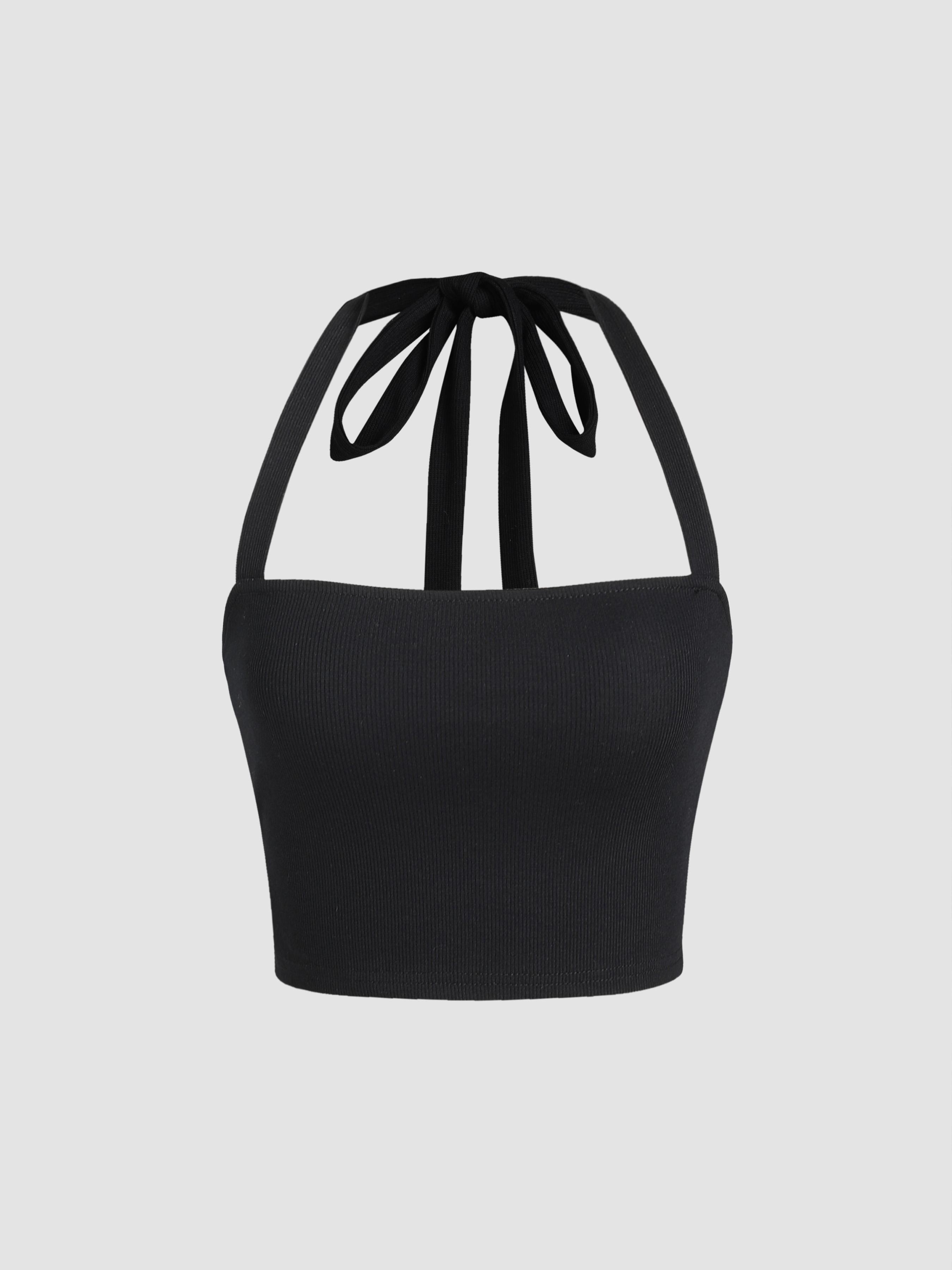 Cider [3 colors, size 2-26] Solid Halter Knotted Cami Crop Top