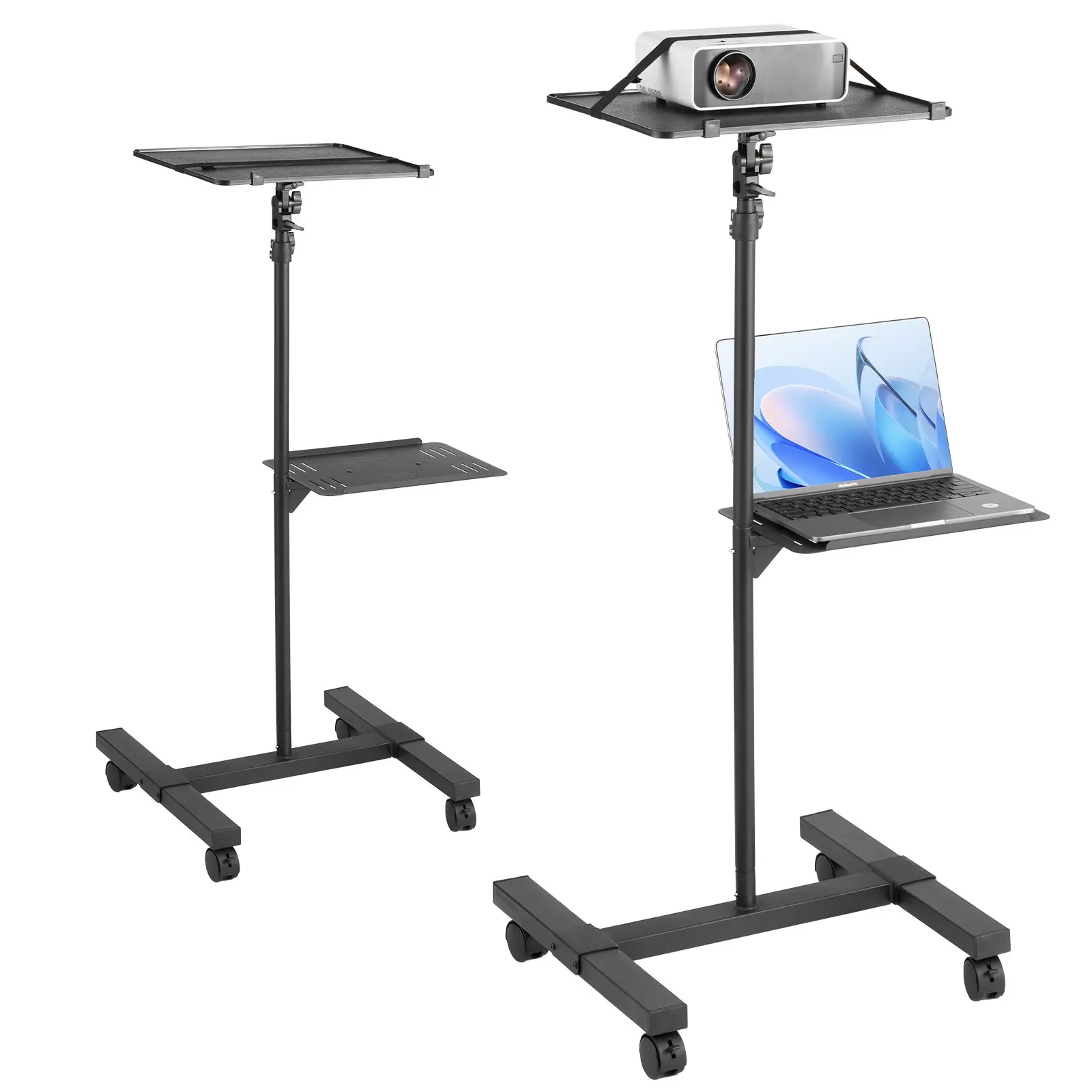 【DealsForYouDays】VEVOR Projector Stand with Wheels, Projector Floor Stand Adjustable Height from 22.8 to 57.3 in, Projector Mount with 2 Trays, Ideal for Outdoor Movies, Home, Office, Stage and Studio, Black