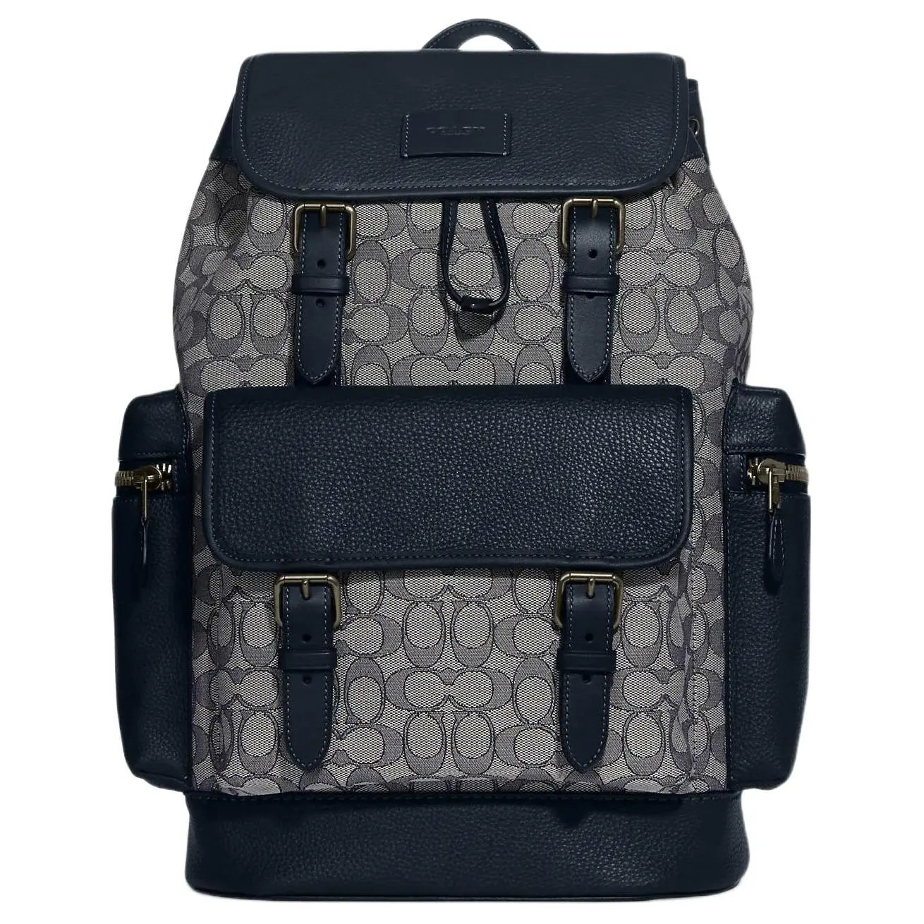 COACH Sprint 29 Classic Monogram Drawstring Backpack with Quick-Release Clasp – Fabric and Cowhide Leather, Large Size for Men, Gray and Black