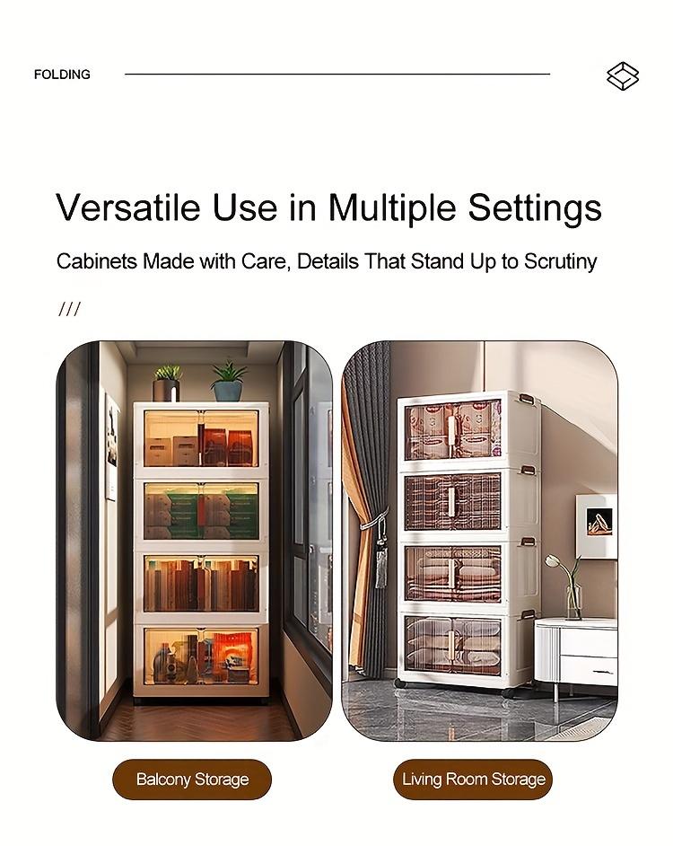 Naviconvex Stackable Plastic Storage Cabinet System - Large Capacity Organizer Bins With Doors & Wheels, Foldable Space-Saving Storage Solution For Home Organization, Easy Assembly For Bedroom, Kitchen, Living Room