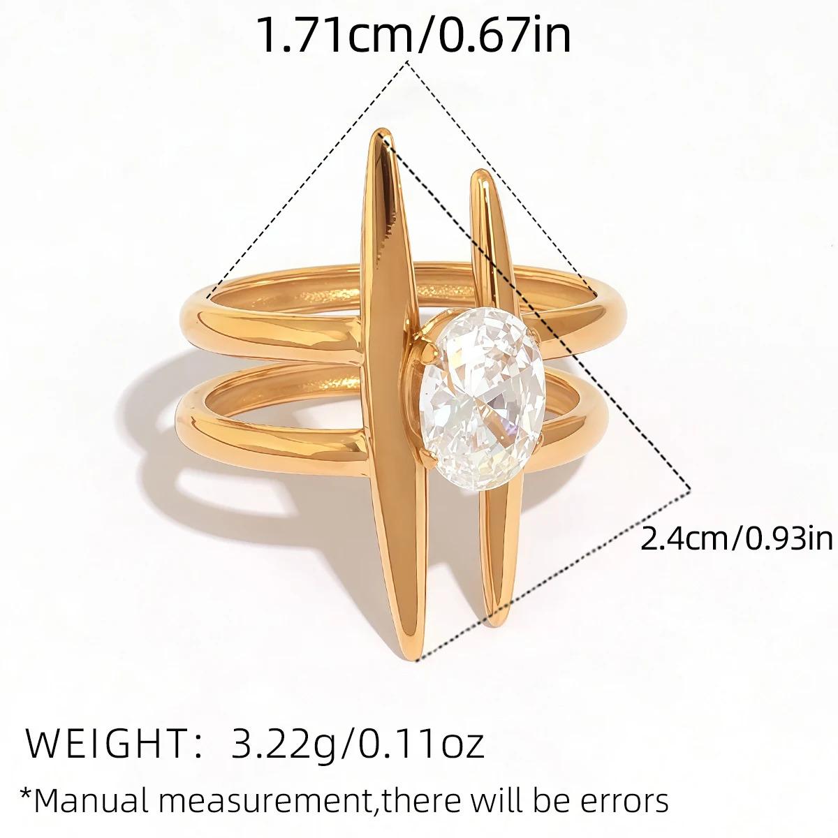 Statement Stainless Steel Delicate Shiny Cubic Zirconia Ring For Women High Quality 18K Gold PVD Plated Finger Jewelry Gift Gold-Plated Striped Couple Stacking Minimalist