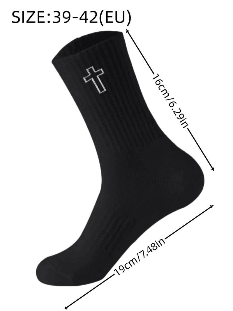 Men's Cross Print Crew Socks, Casual Comfy Breathable Mid-calf Socks for Daily Wear, Men's Socks for All Seasons, Breathable Socks, Sports Athletic Socks