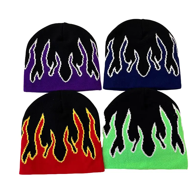 European and american autumn/winter new knitted beanie for men, hip-hop street style flame pullover hat, winter outdoor warm versatile wool hat