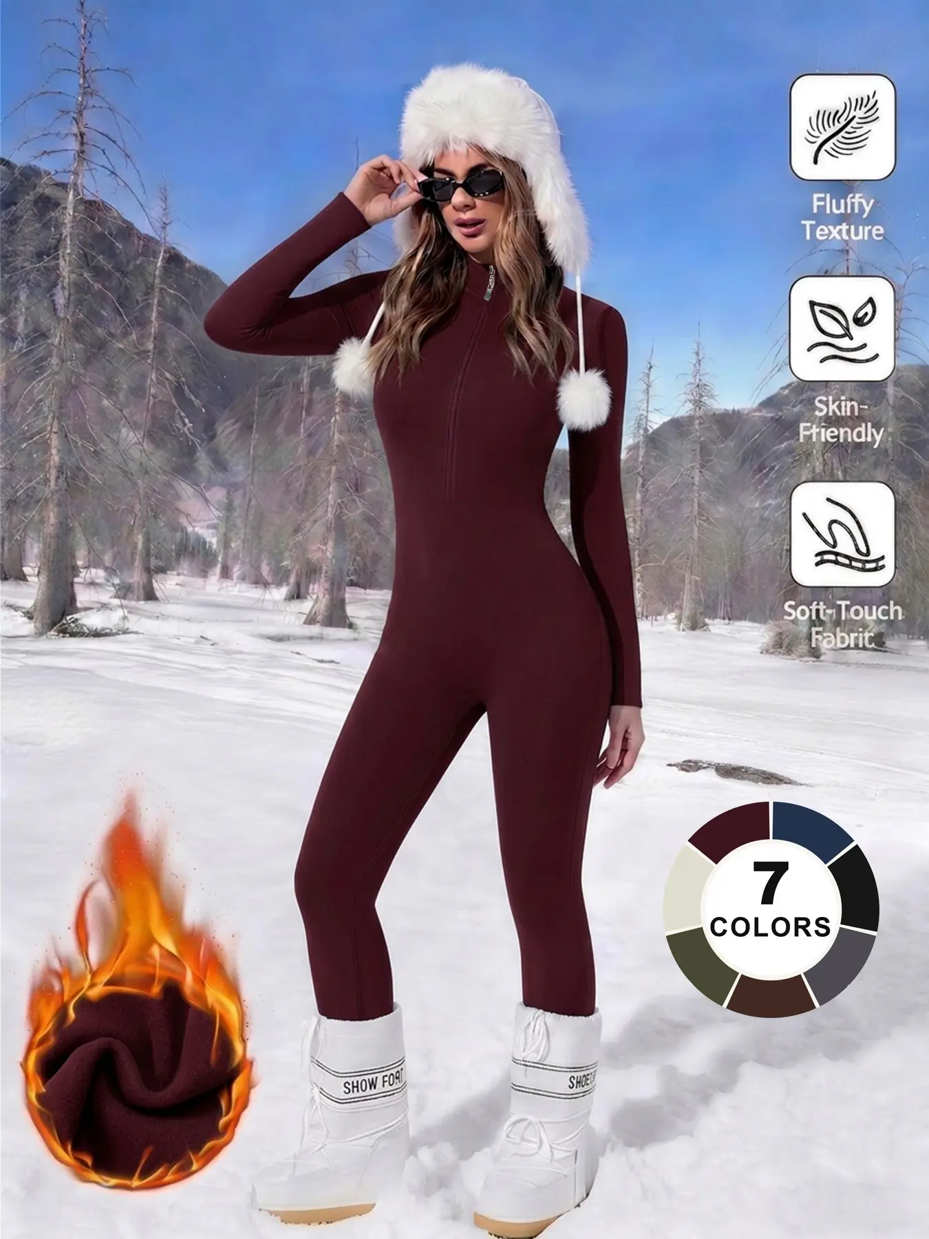 Women's Fall Winter One-Piece Yoga Suit, Tight Fleece Yoga Bodysuit, Outdoor Warm Bodysuit, Thick Running Fitness Wear, Cycling Ski Bodysuit