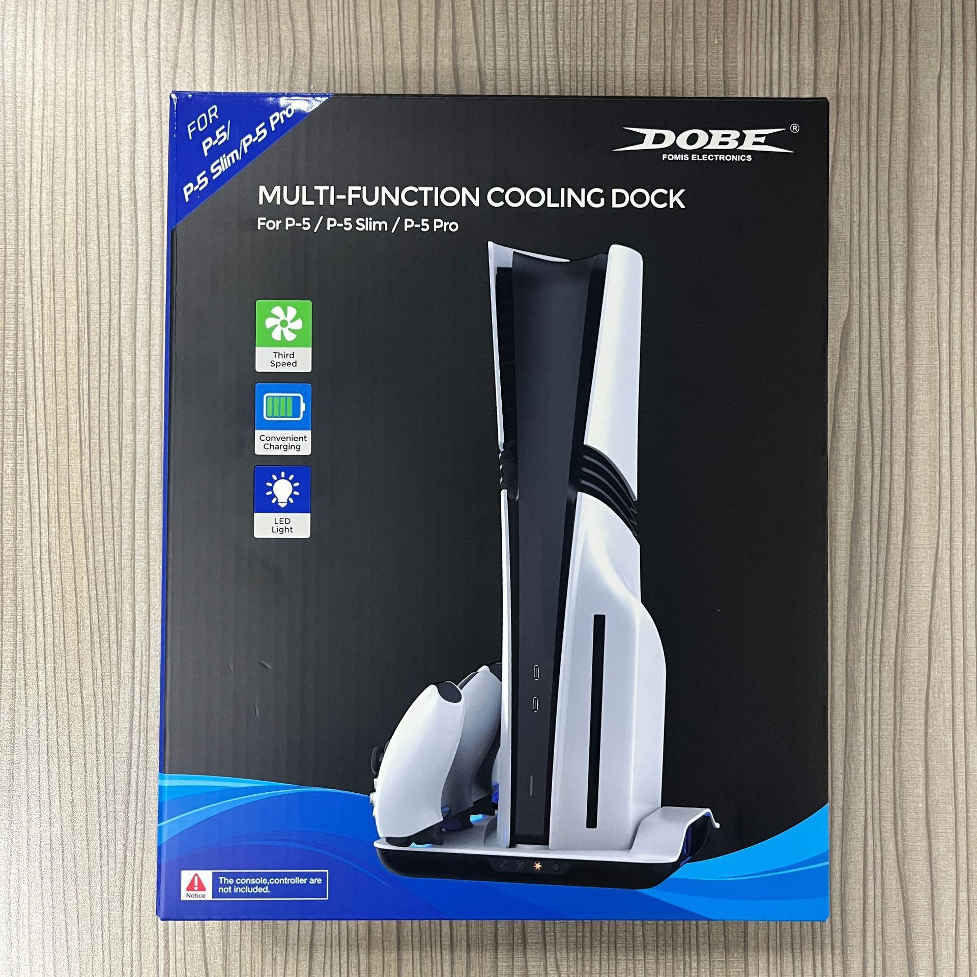 MOBIBLOOM Compatible PS5/PS5 Slim/PS5 Pro Multifunction Cooling Fan Base Stand, Charging Station for PS5 Gaming Controller, Blue Light, Game Accessory with Battery Protection Function