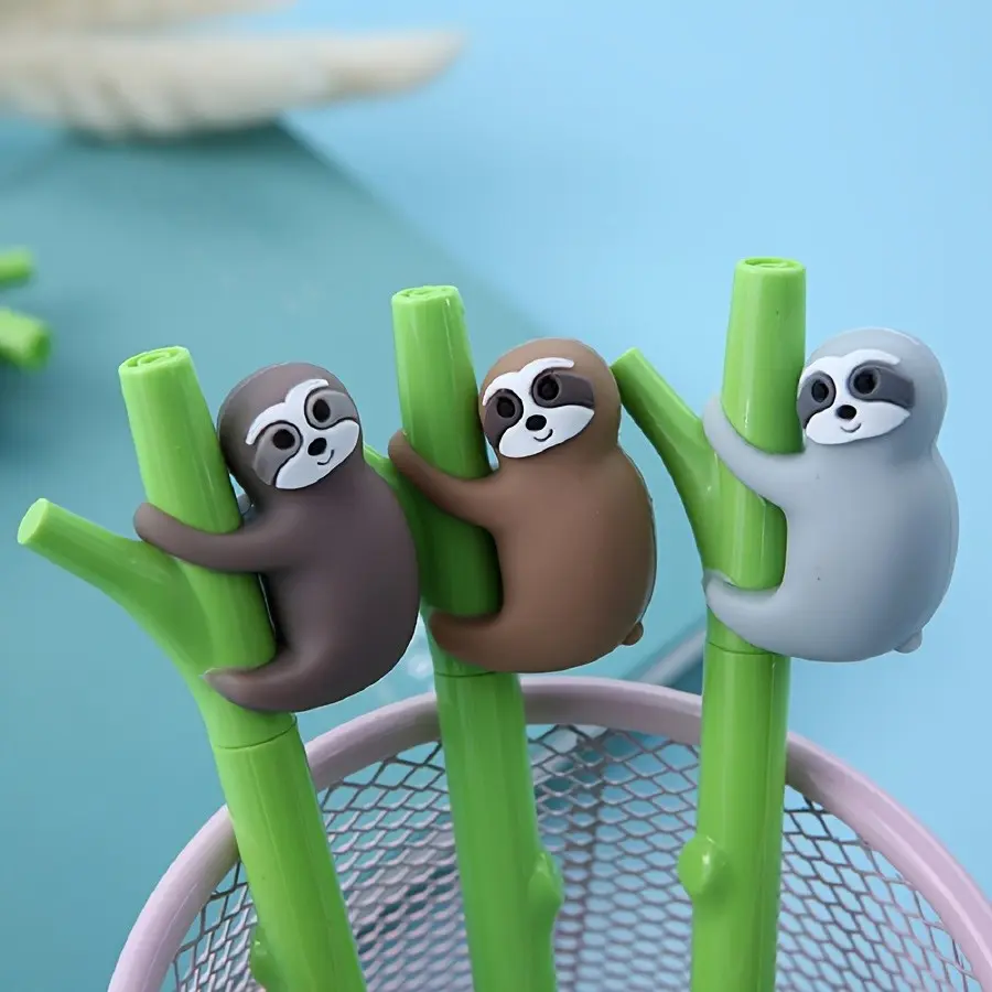 3-Pack Sloth Silicone Gel Ballpoint Pens, Creative Fresh Ink Pens, Cute Cartoon Signature Pencils, Mixed Colors, Aesthetic Pens