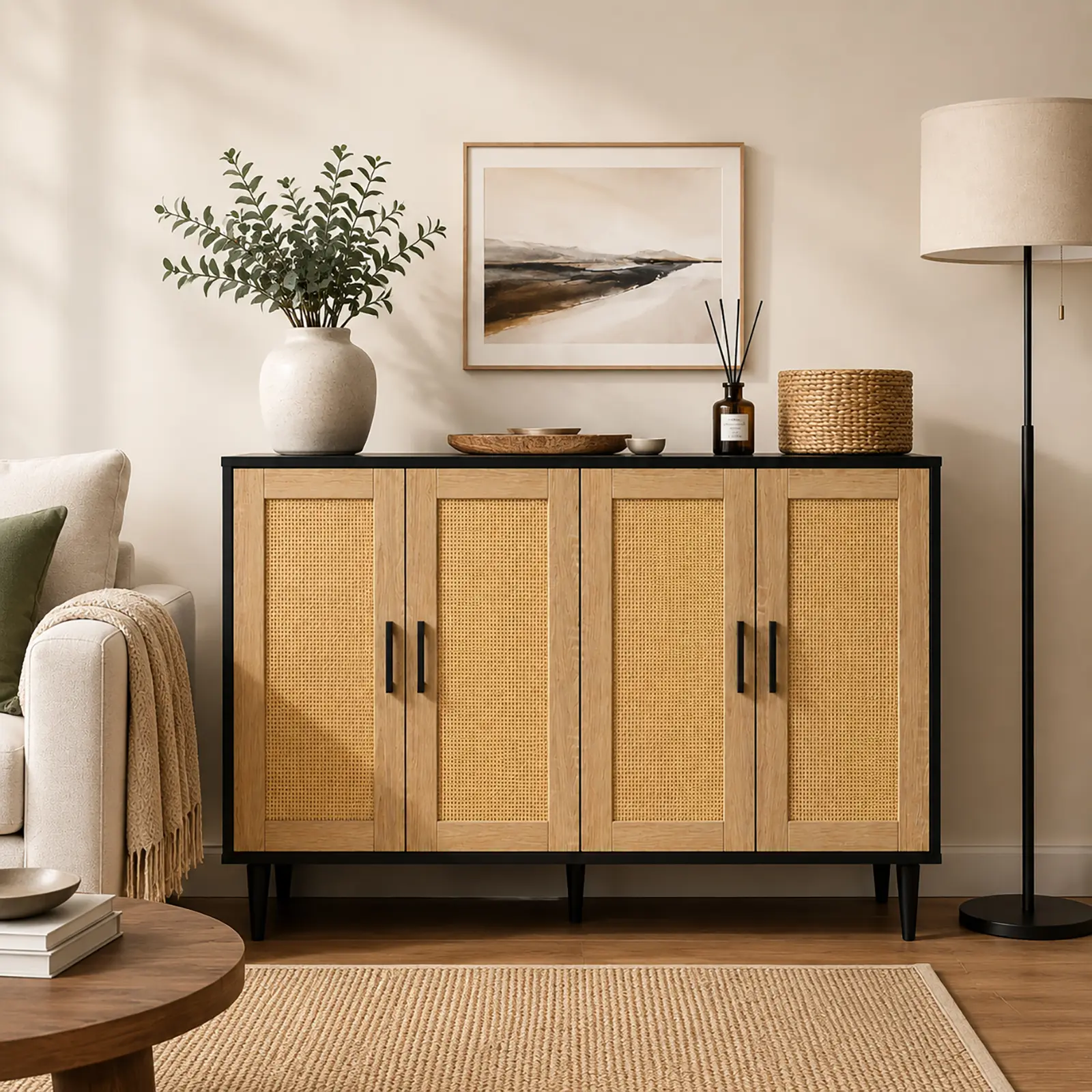 Sideboard Cabinet with Storage, Small Space Black Buffet Cabinet for Living Room, Dining Room, Entryway, Modern Storage Solution