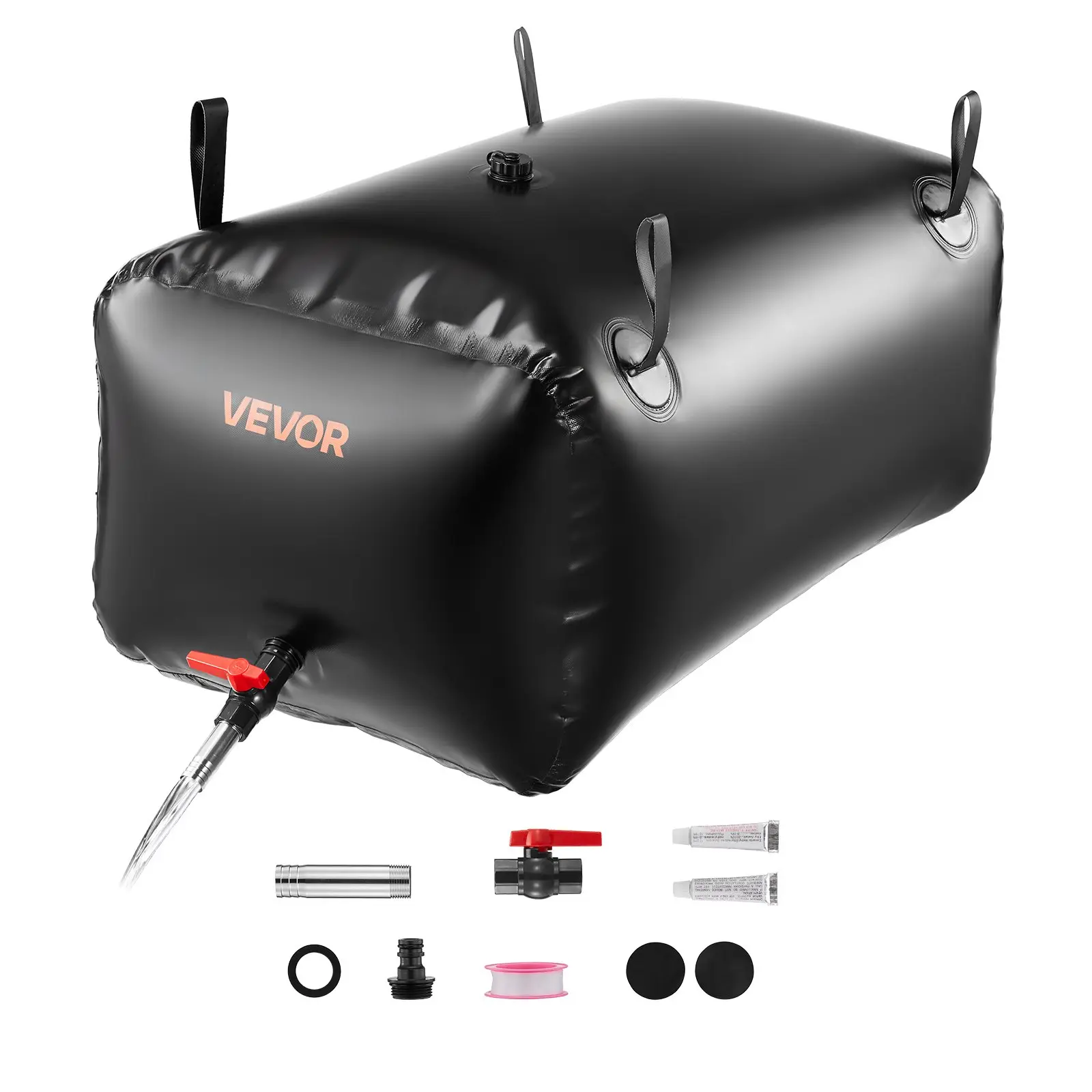 VEVOR Water Storage Bladder, 63.4 Gal Collapsible Water Storage Bag, Wear-Resistant 1000D PVC Soft Waters Bag, Leakproof Camping Tank Containers for Garden Irrigation RV Emergency Use, Black