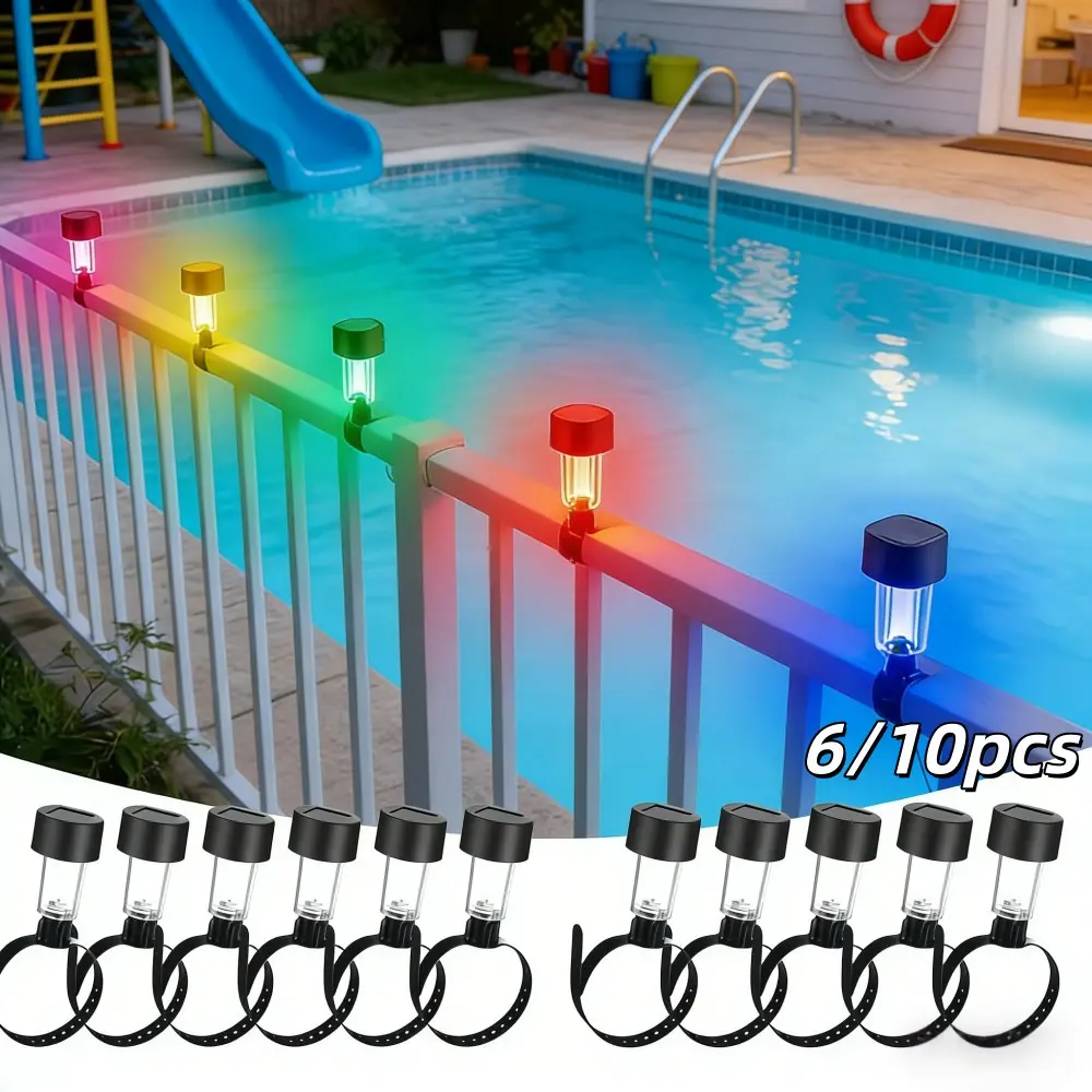 6/10pcs Solar Zip Tie Lights, Multicolor light, Semi Flush Mount Deck Lights for Pool Fence, Steps, and Stairs, Bright and Warm Illumination, Solar Charged, Plastic Fixture, Battery Powered, Easy Installation, Outdoor Yard Lighting
