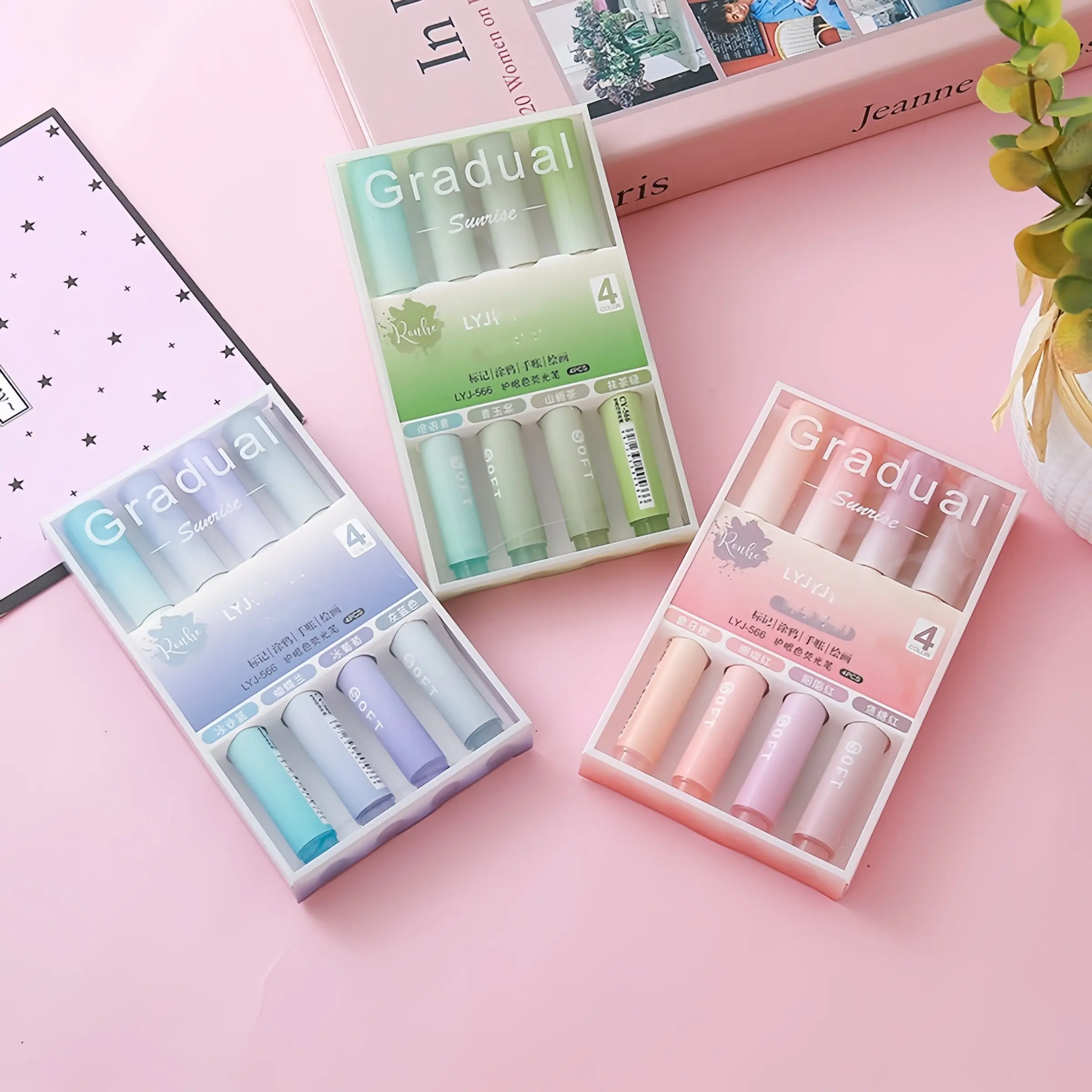 12-piece set of candy-colored gradient highlighters, macaron color series study note markers, a must-have tool for students during the back-to-school and exam seasons to mark key points, with anti-bleed, smudge-free, and durable nib design, and comes with