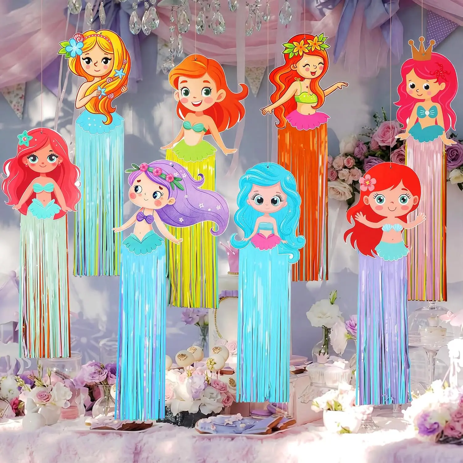 8 count   Decorations for Birthday Party, 3 Ft Large Under The Sea Ceiling Streamers with Jellyfish    Decor for Girls  Shower Photo Backdrop