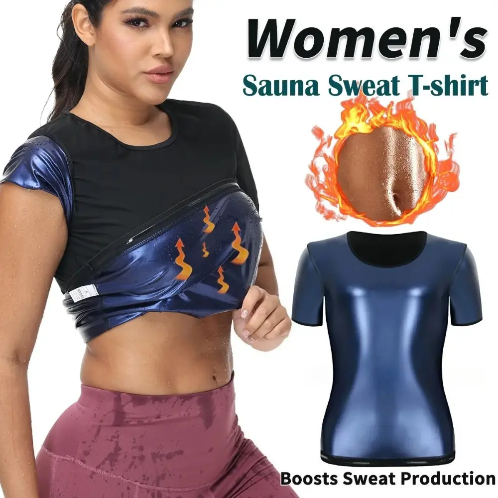 Women's Compression Short Sleeve Sauna Tee Top Vest Athletic Sauna Sweat Shirt Waist Trainer Sauna Suit T-Shirt