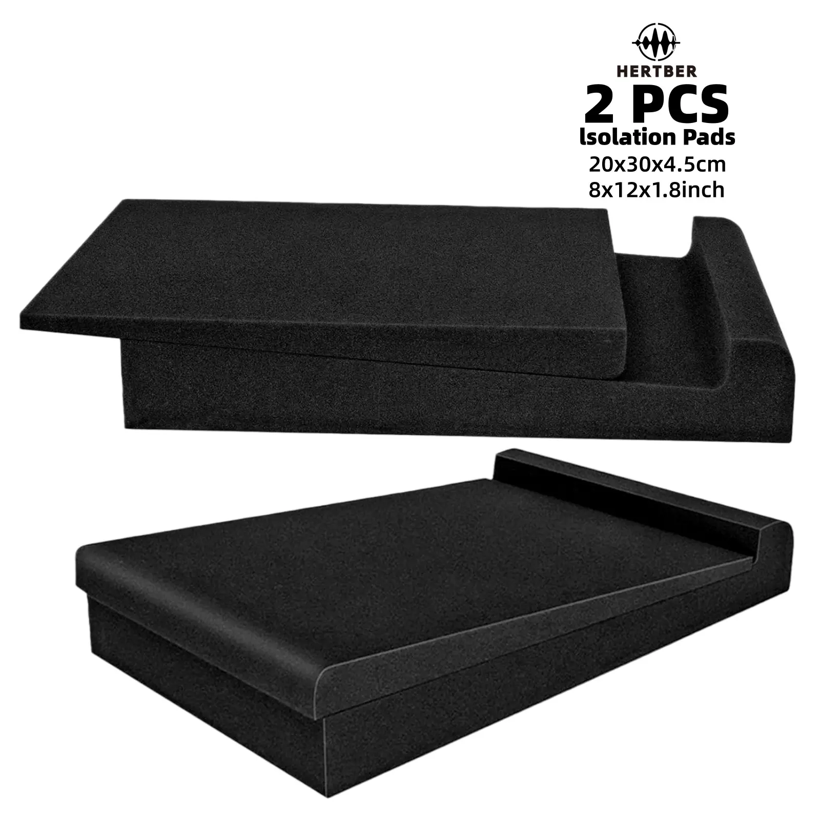 HERTBER 2Pcs Black Speaker Isolation Pads 20×30×4.5cm, Shock Absorbing Mat for Studio Monitor, Bookshelf & Bluetooth Speakers, Acoustic Isolation Pad Boosts Sound Quality for Live Recording, Home Audio & Desktop Office