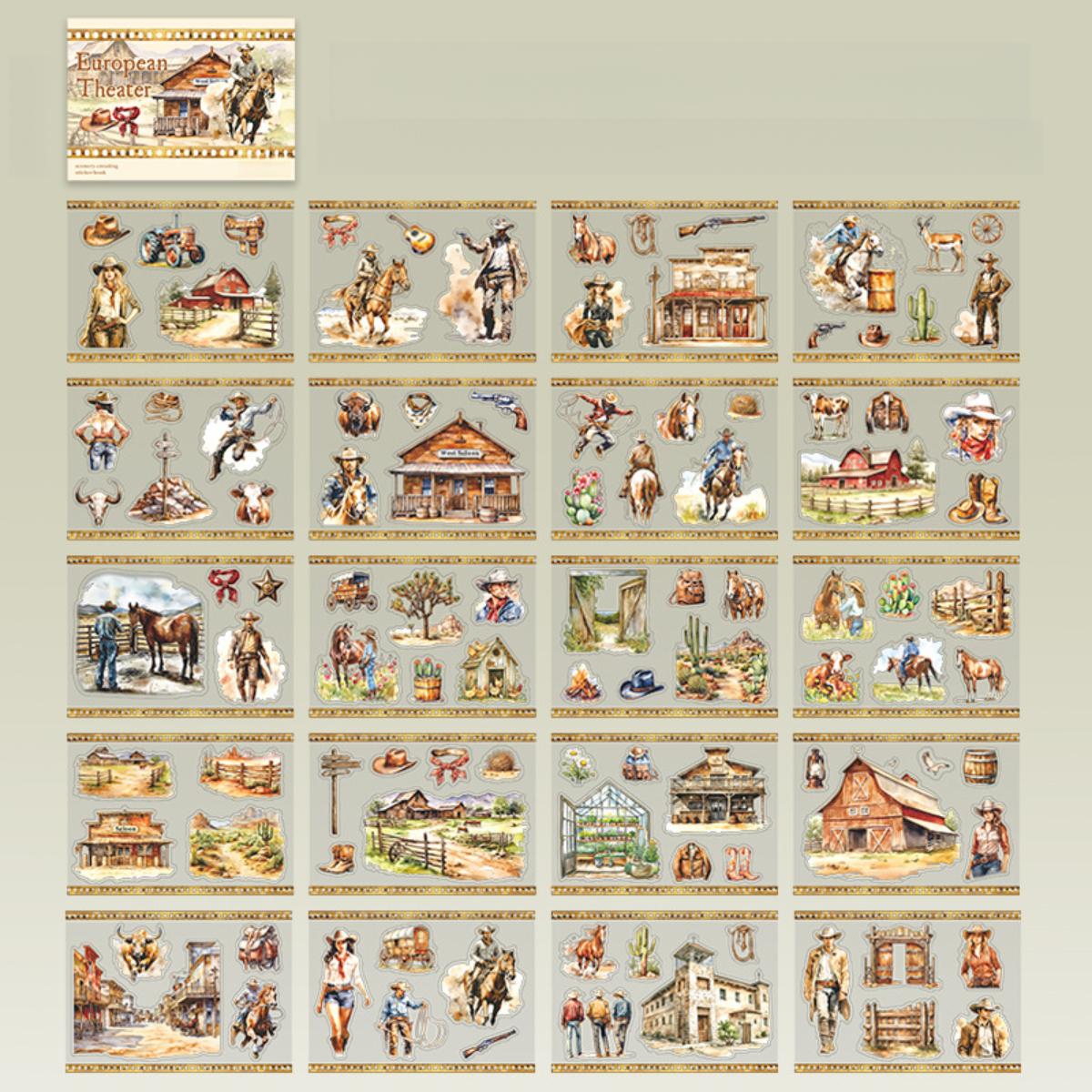 4 designs, 1 pack 20 vintage stickers with detective, ball, cowboy, nautical themes, minimalist style, PET waterproof material, self adhesive DIY planner decoration scrapbook sticker pack