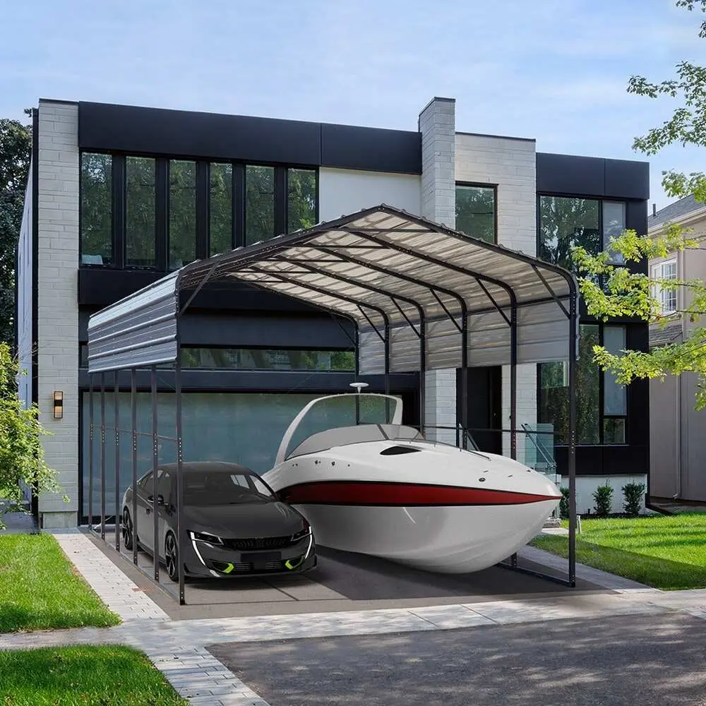 Heavy-Duty Hardtop Metal Carport with Galvanized Steel Roof, Large RV Carport Canopy, All-Weather Steel Car Shelter for Driveway - 14'x25'