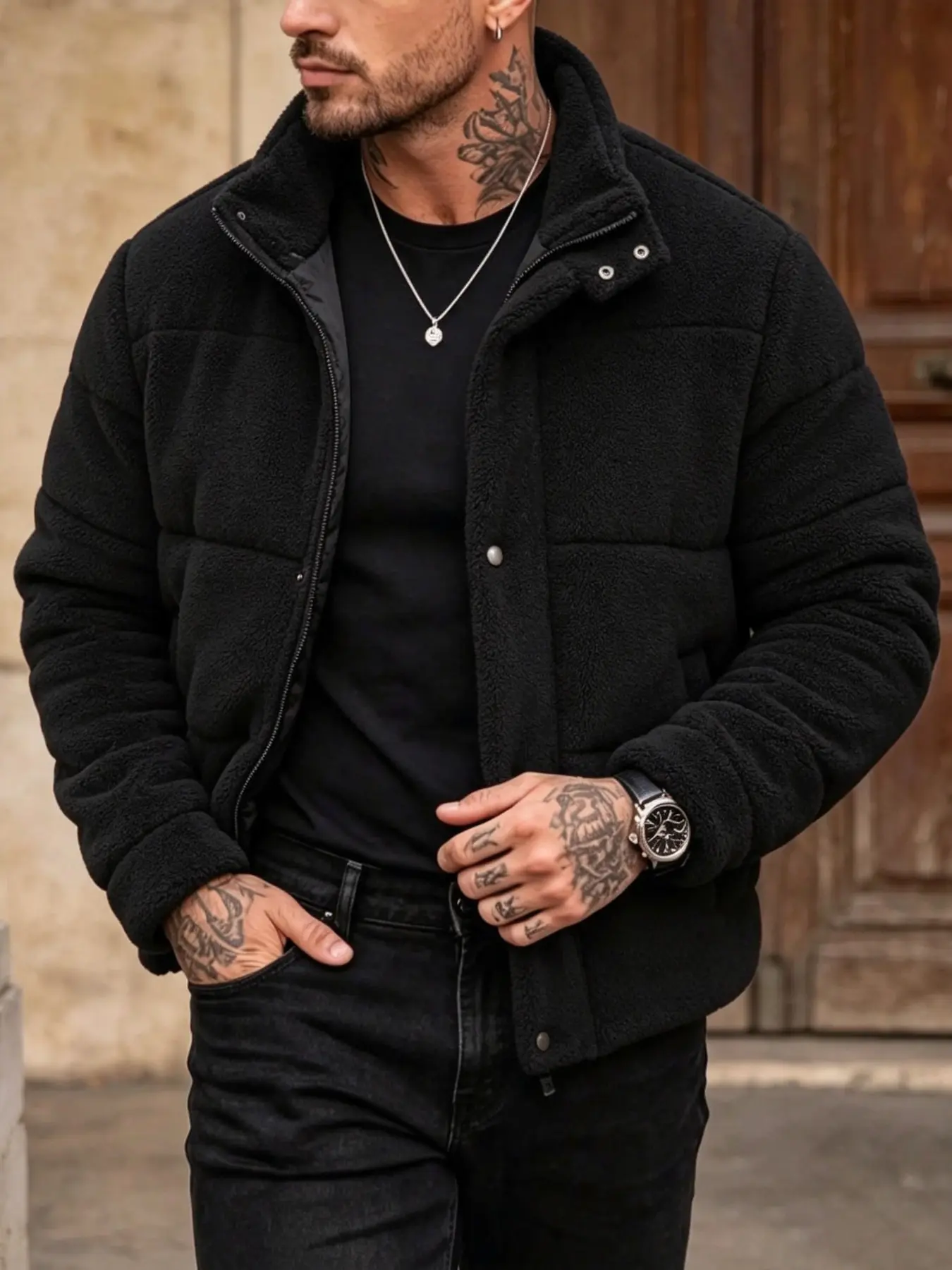 Men's Warm Fleece Jacket – Casual Long-sleeve winter jacket; suitable for hiking, camping, running, and winter wear; hooded.