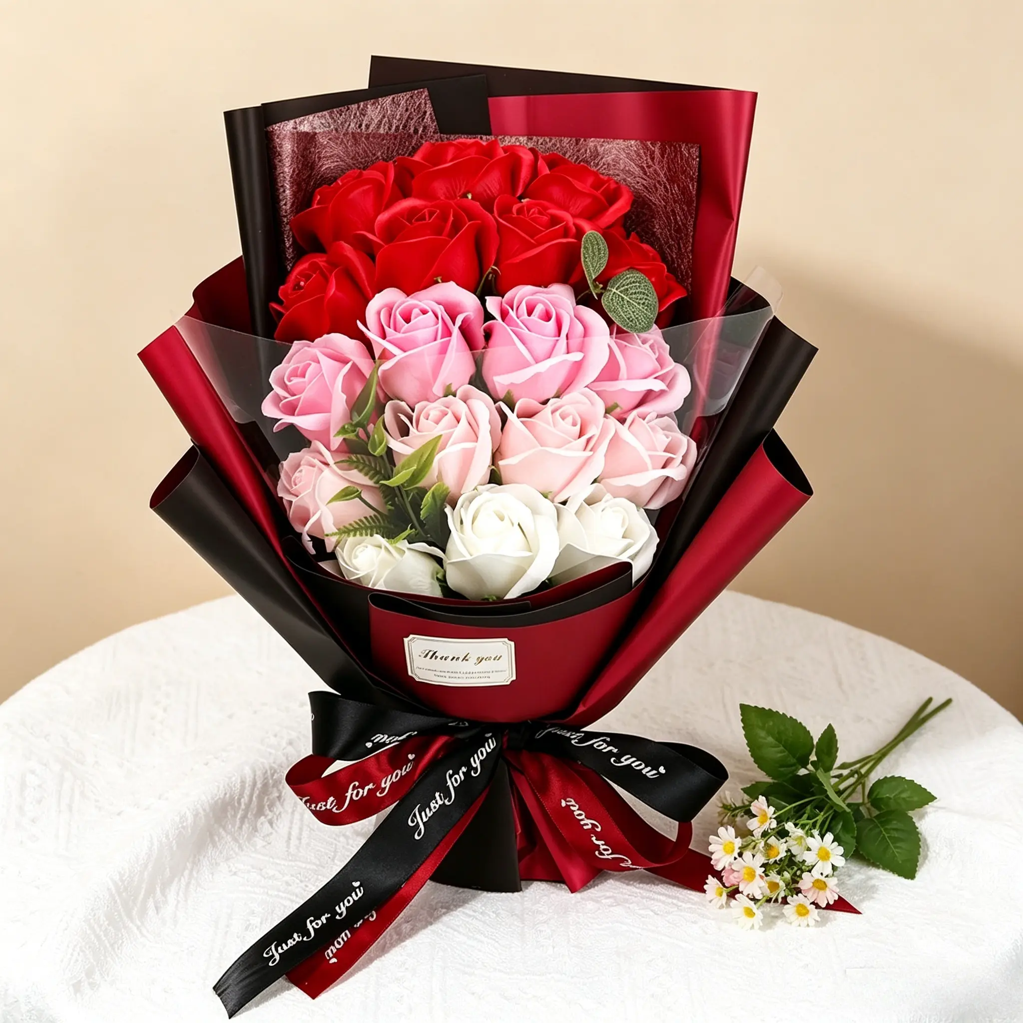 Ritual-filled 18 everlasting rose soap bouquet box with premium gradient shades and plump petals. All-holiday versatile gift, tender romantic present for every woman on Valentine, Mother’s Day, birthday celebrations, engagement gift and bridal gift.