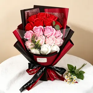 Ritual-filled 18 everlasting rose soap bouquet box with premium gradient shades and plump petals. All-holiday versatile gift, tender romantic present for every woman on Valentine, Mother’s Day and birthday celebrations.