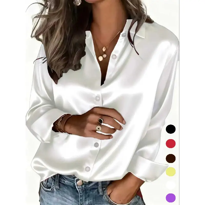 Ladies' shirt, suitable for all seasons, fashionable glossy satin shirt, casual multifunctional button up shirt