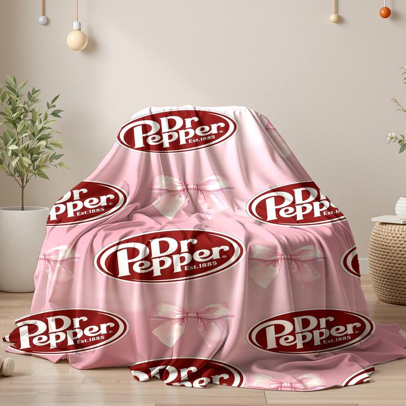 Dr. Pepper  Bow Pink Flannel Throw Blanket - Versatile For Sofa, Bed, Office, Camping- Cozy Nap Blanket