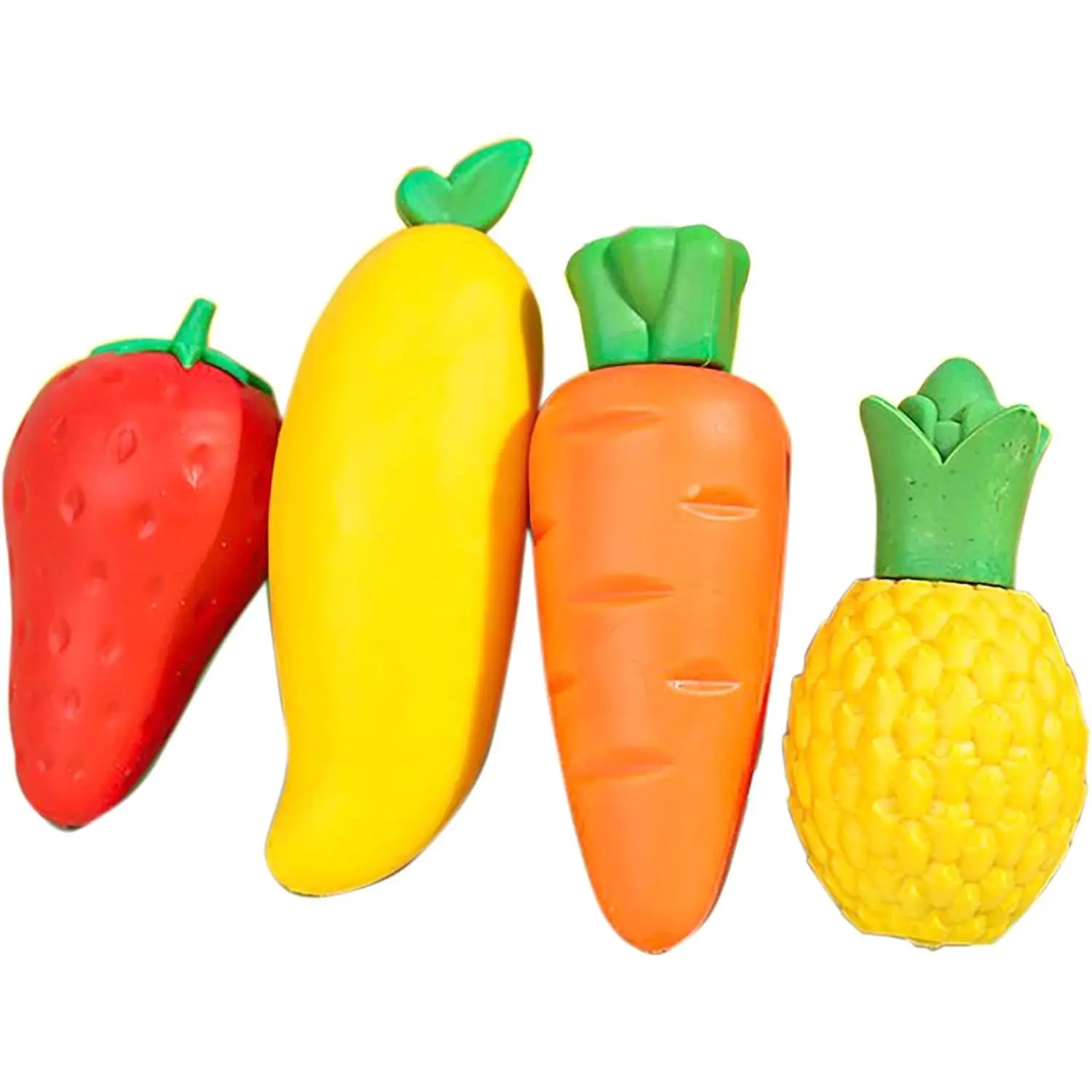 Big Eraser, 4 Pcs PVC Fruits Set - Strawberry, Mango, Carrot, Pineapple Erasers for Study